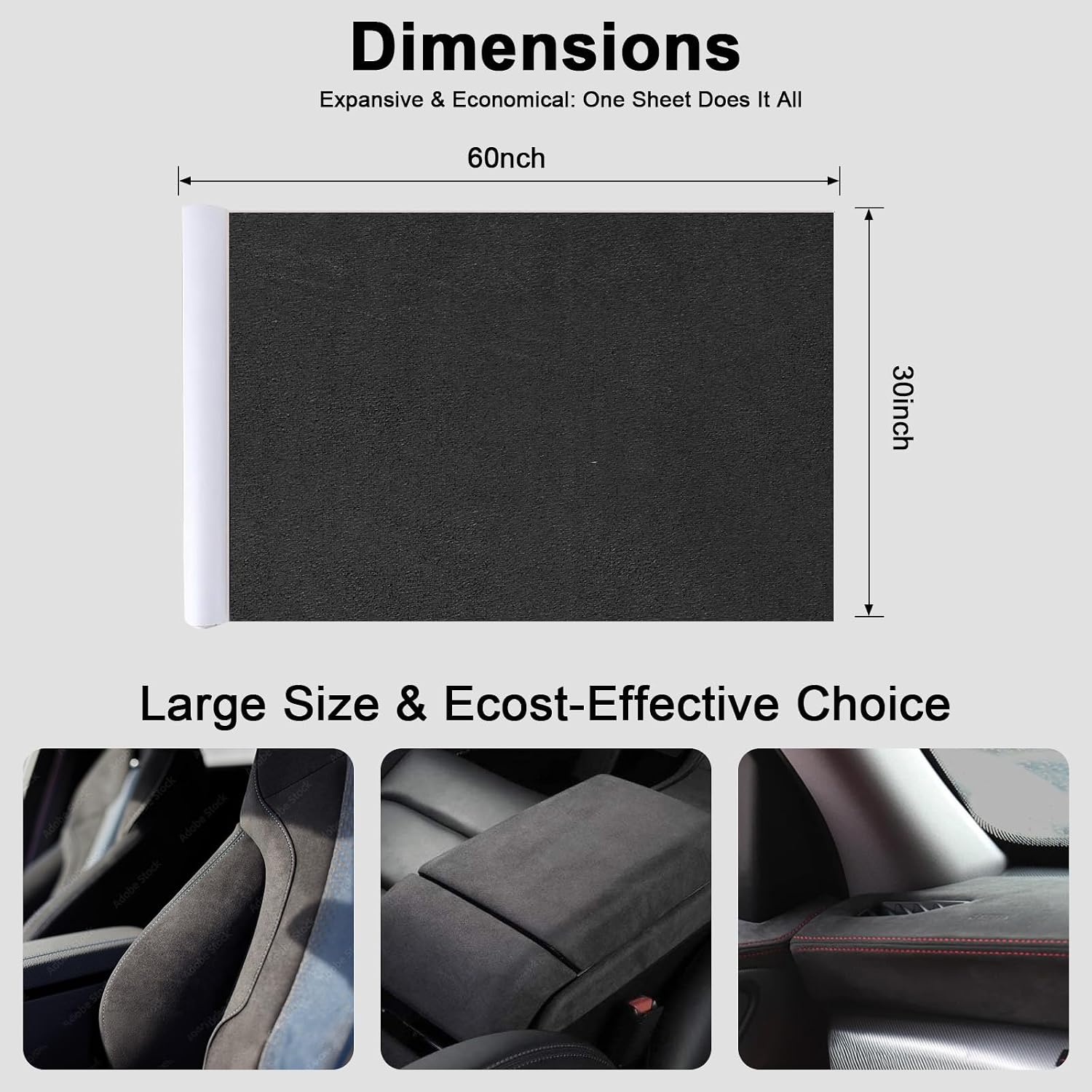 Detalle de RadiantDecor Premium Black Suede Fabric Wrap — 30x60 inch, Self-Adhesive Microfiber & Synthetic Leather Solution