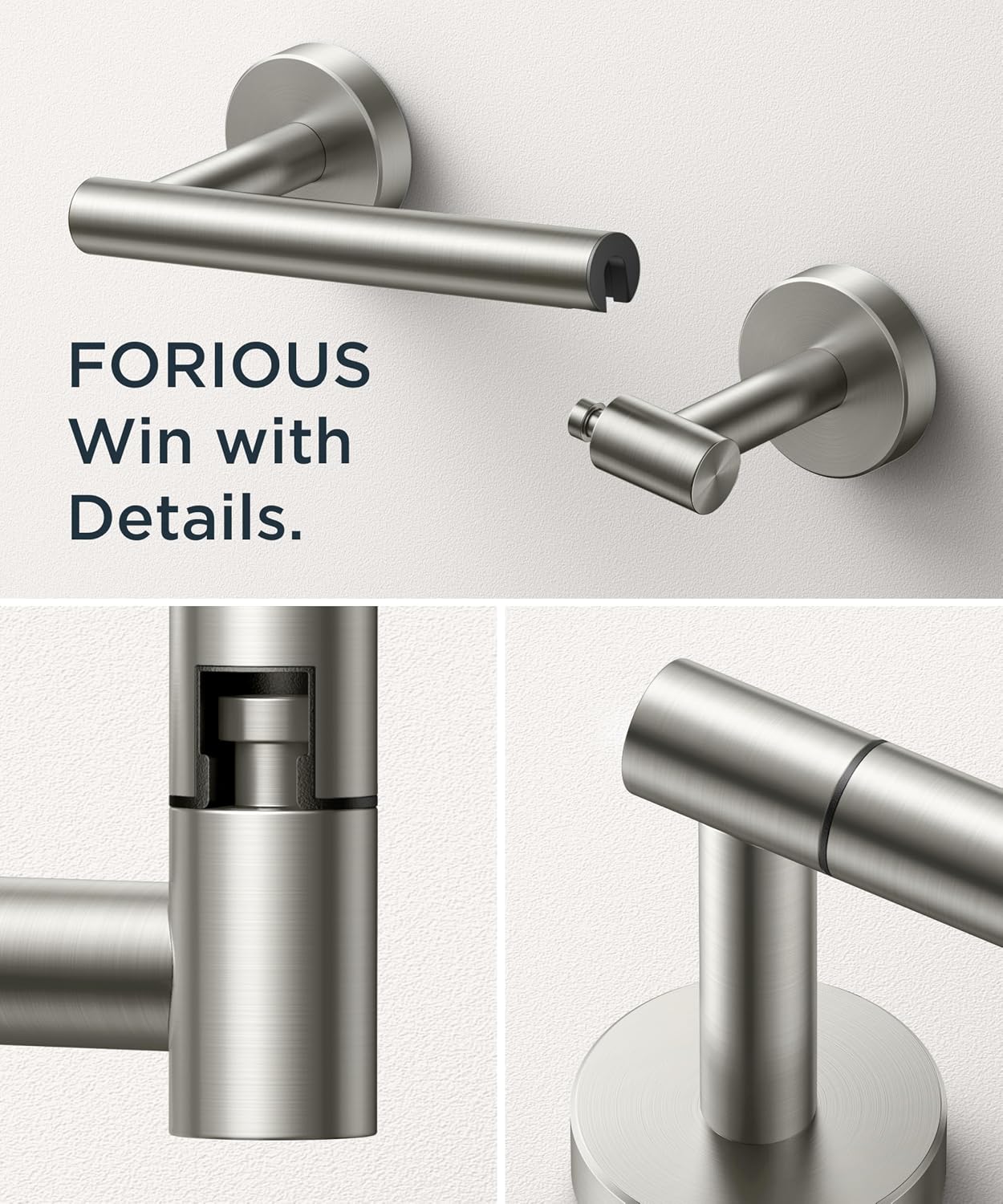 Thumbnail 4 de FORIOUS FF01124 Wall-Mount Toilet Paper Holder, Brushed Nickel, SUS304, 2-Pack