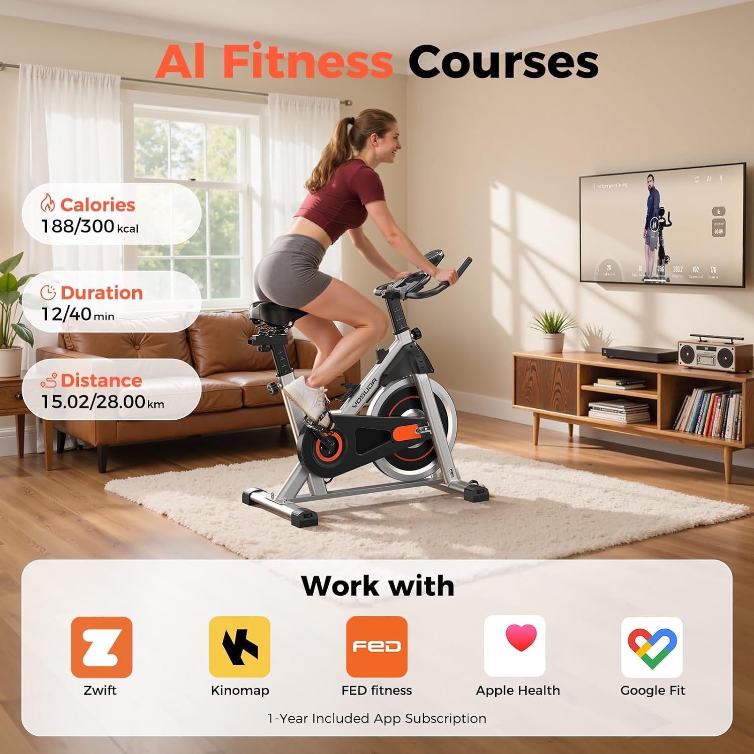 Detalle de YOSUDA Exercise Bike: Magnetic Indoor Cycling with Exclusive App, 300 lb Capacity
