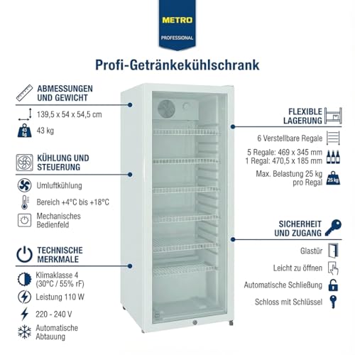 Detalle de METRO Professional Getränkekühlschrank GSC4240 – 237 L, 110 W, weiß