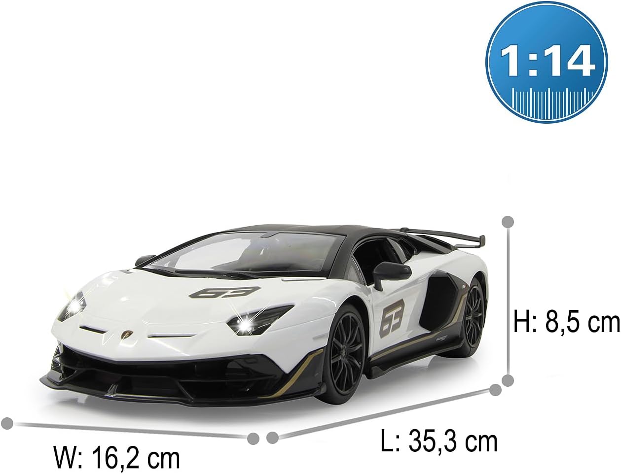 Detalle de JAMARA 405172 Lamborghini Aventador SVJ 1:14 – biały samochód RC 2,4 GHz z LED