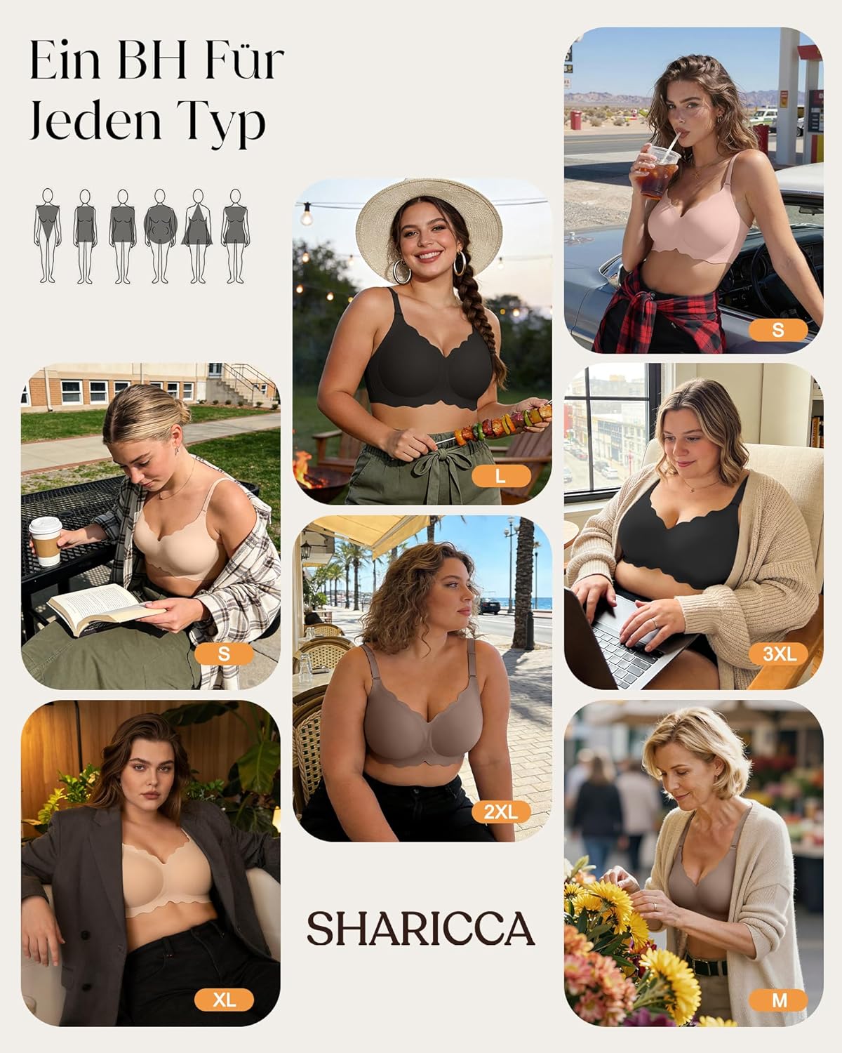 Detalle de SHARICCA Glatter Bügelloser BH Damen – Tiefen V-Ausschnitt, Push Up Bralette, Soft & Bequem
