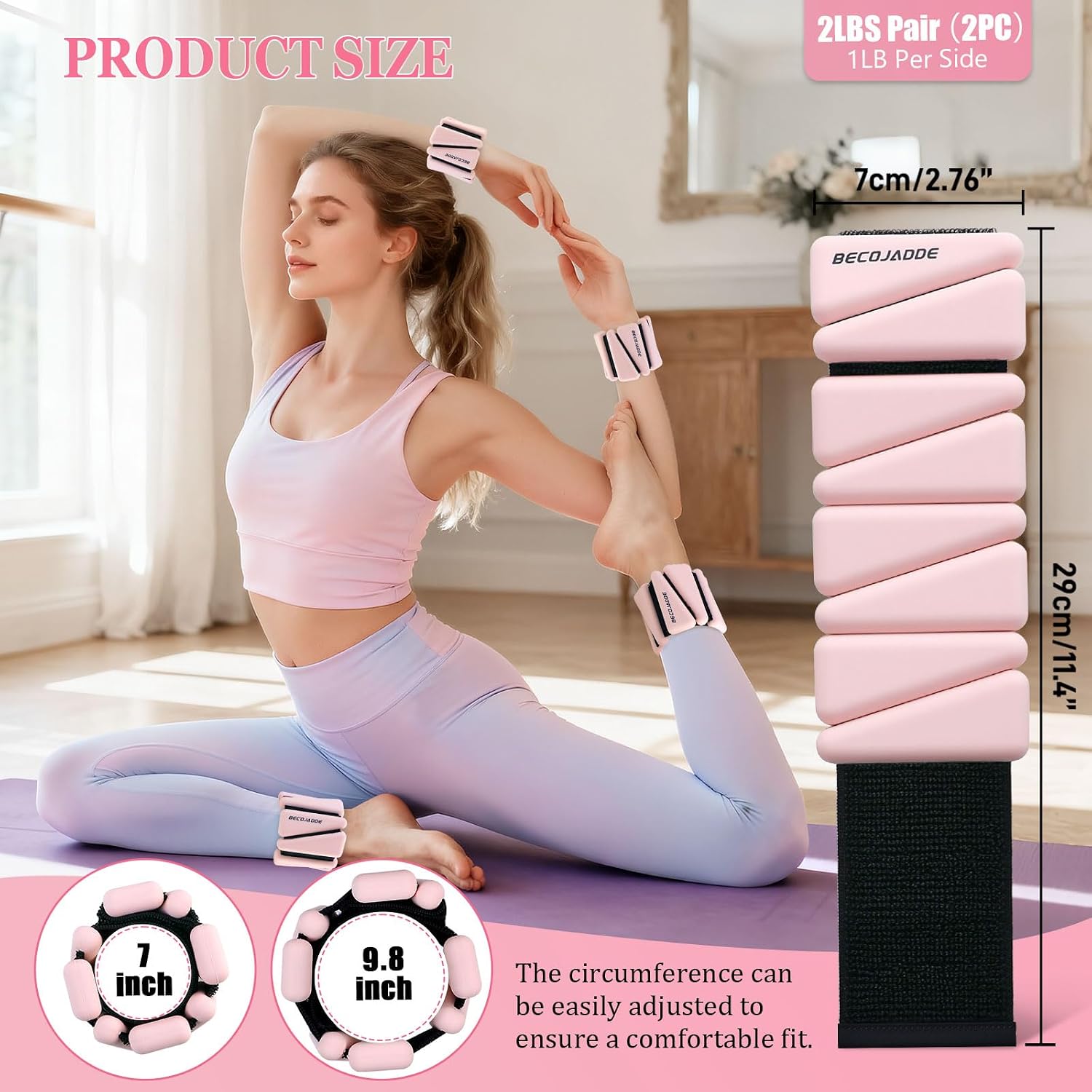 Thumbnail 6 de BECOJADDE 4 lb Ankle and Wrist Weights, Adjustable, Cloud Pink