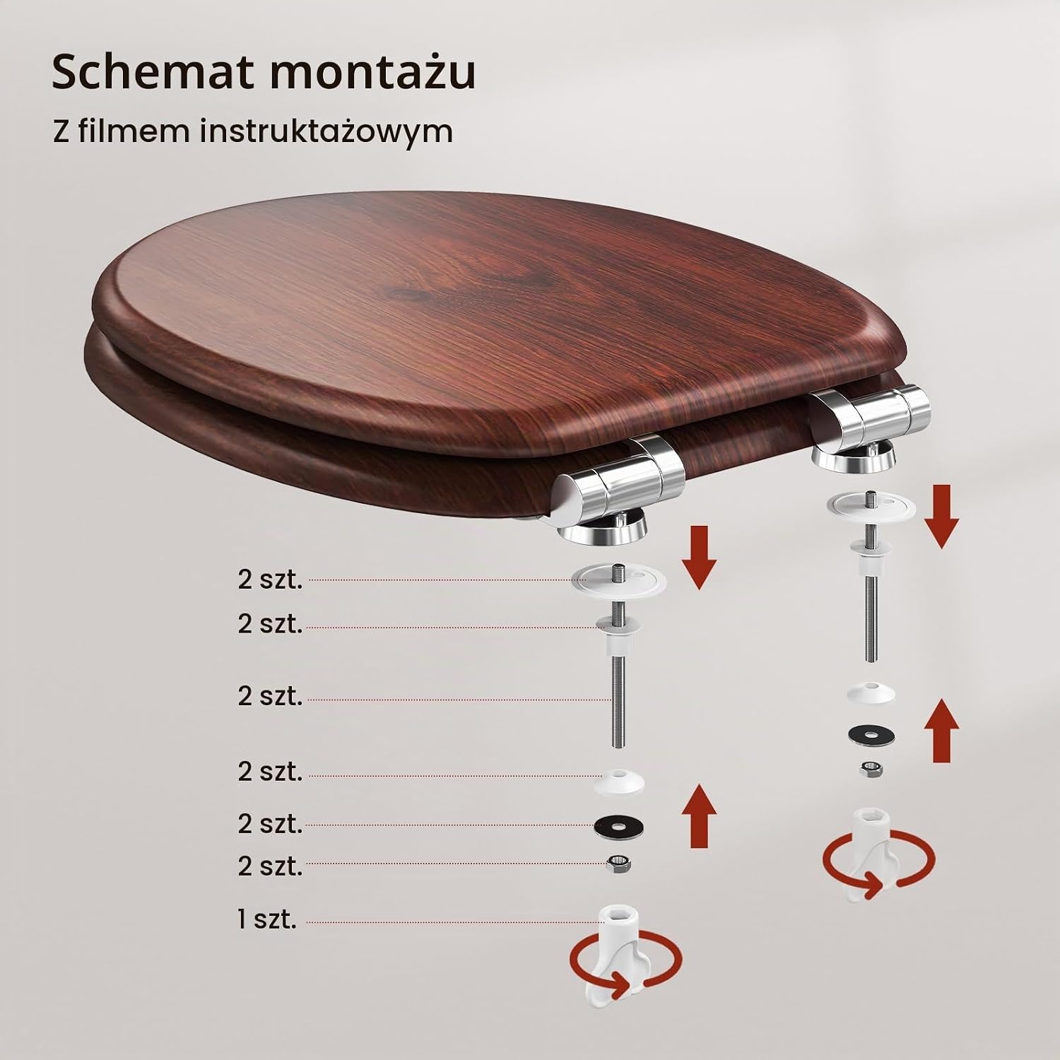 Detalle de WOLTU #2 owalna deska sedesowa MDF, wolnoopadająca, ciemny buk