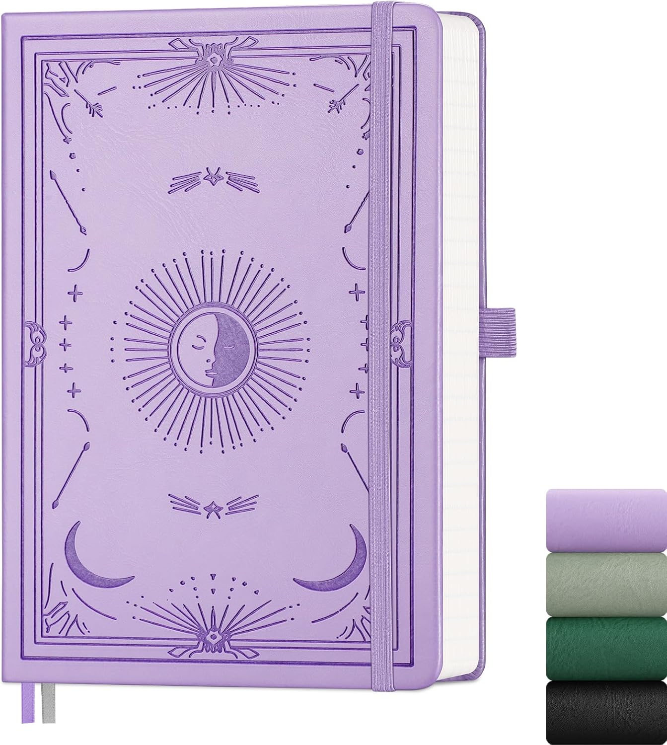 Detalle de LOAPEM Notizbuch A5 Liniert – Sonne-Mond-Design, 192 Seiten, Hardcover Lila