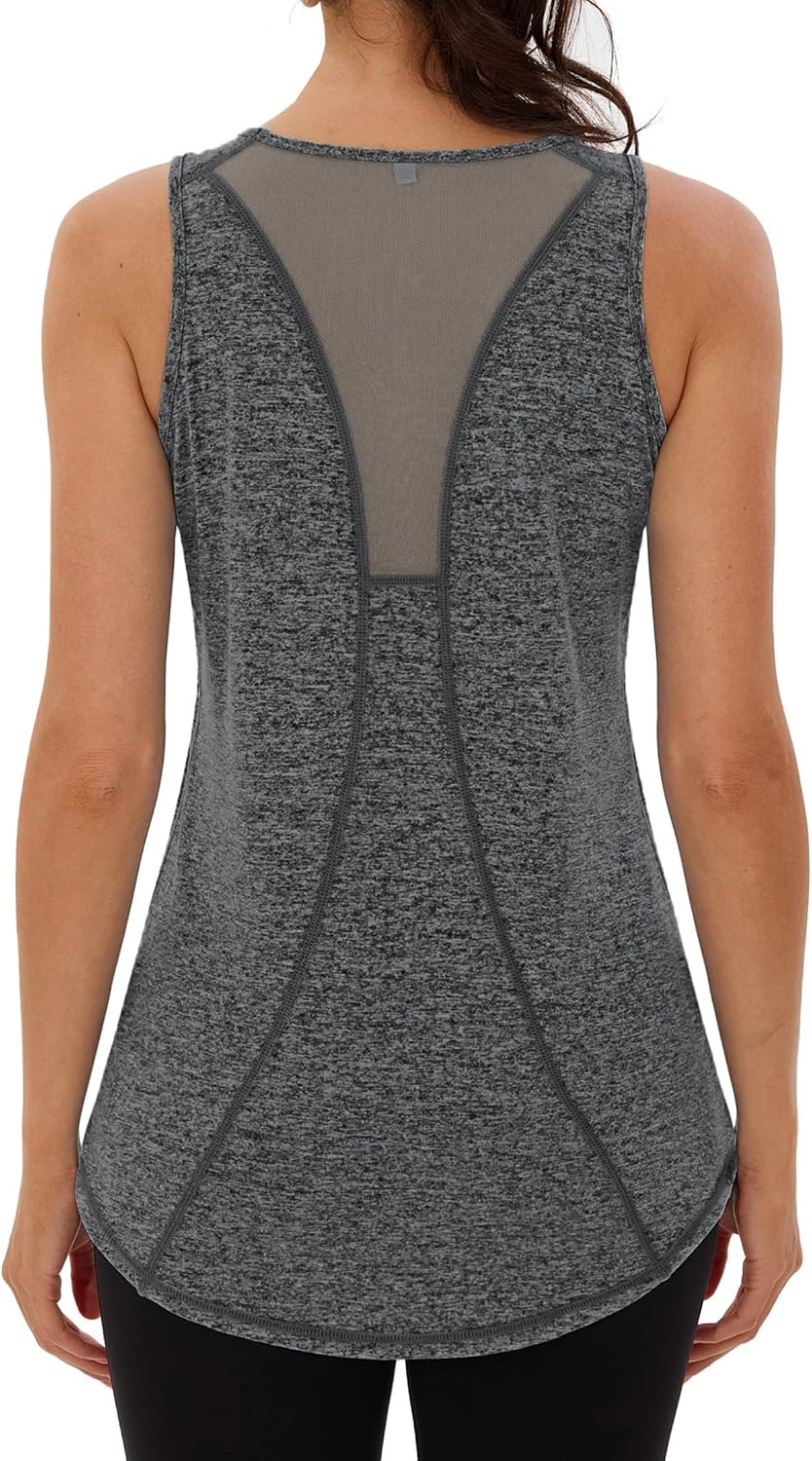 Detalle de Wayleb Canotte Sportive da Donna: Canotta in Rete senza Maniche per Yoga, Palestra e Corsa (S-3XL)