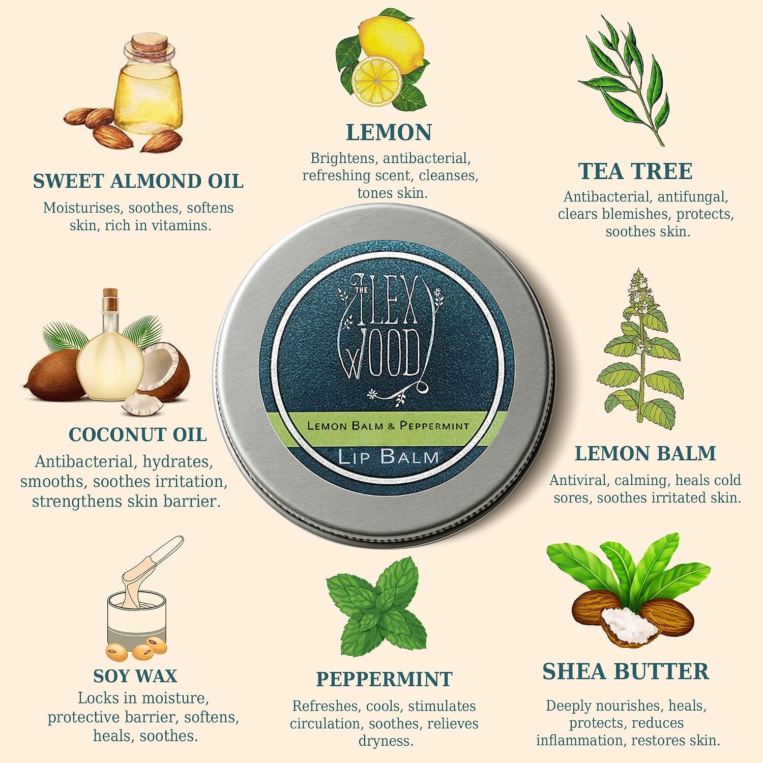 Thumbnail 2 de The Ilex Wood Lemon Balm & Peppermint Lip Balm 10ml — Handmade in the UK