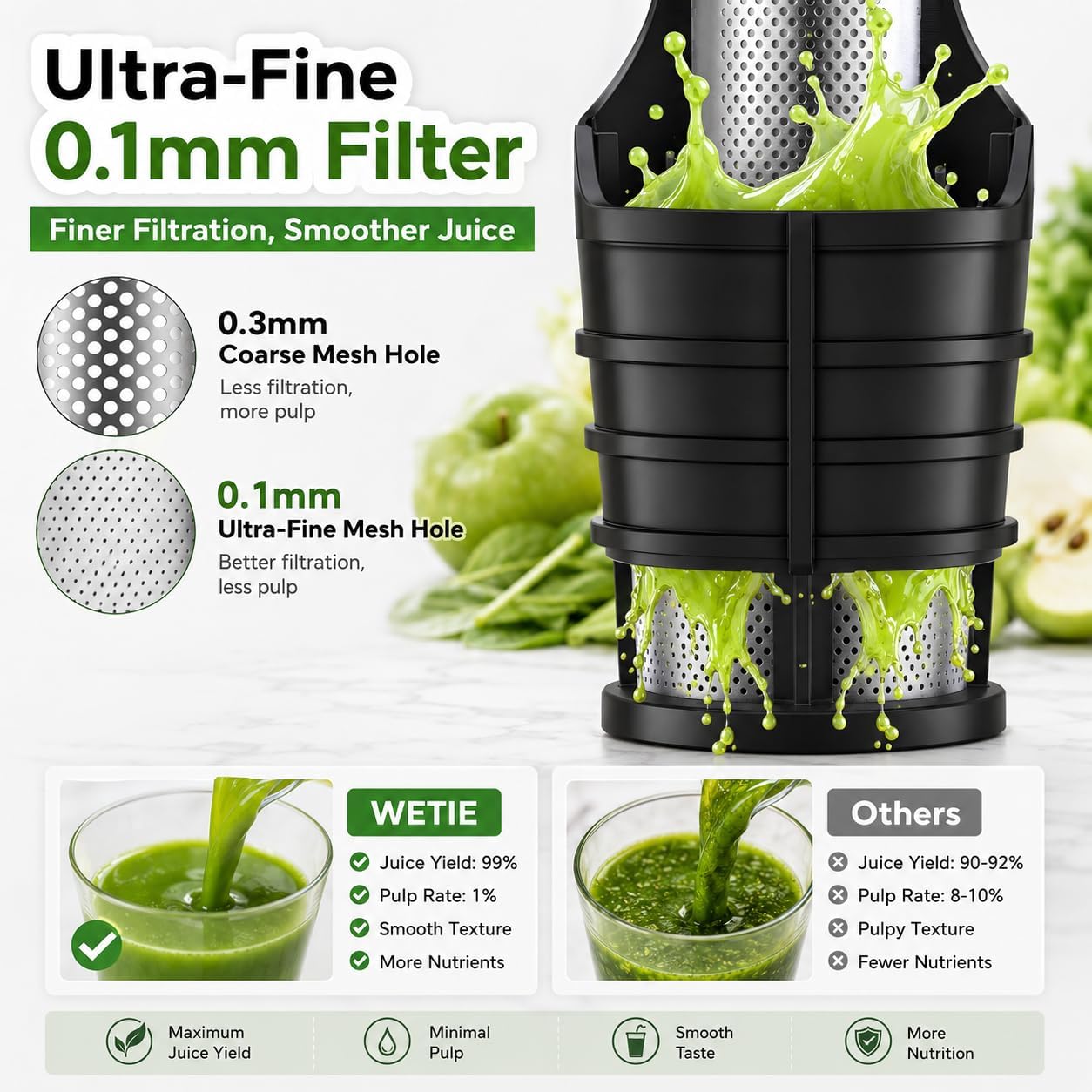 Detalle 2 de WETIE Cold Press Juicer with Touch Screen, Adjustable Juicing Pressure & 3.54'' Feed Chute