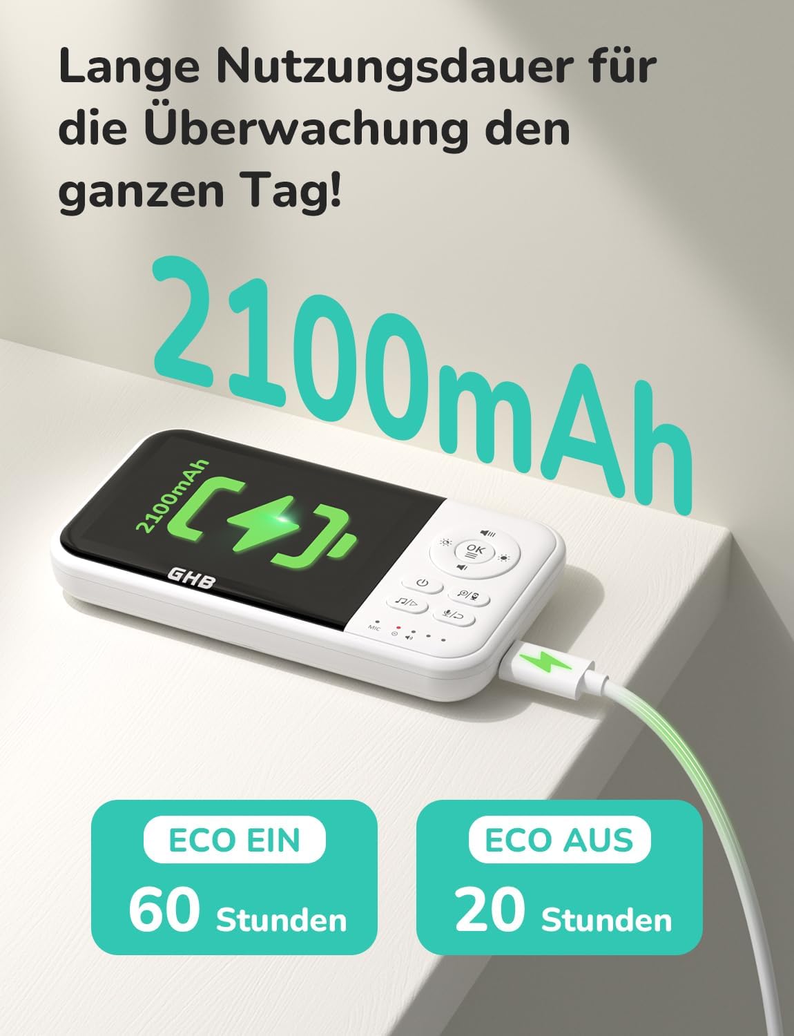 Thumbnail 1 de GHB Babyphone mit Kamera 3,2 Zoll Weiß – kabelloser Monitor ohne WLAN