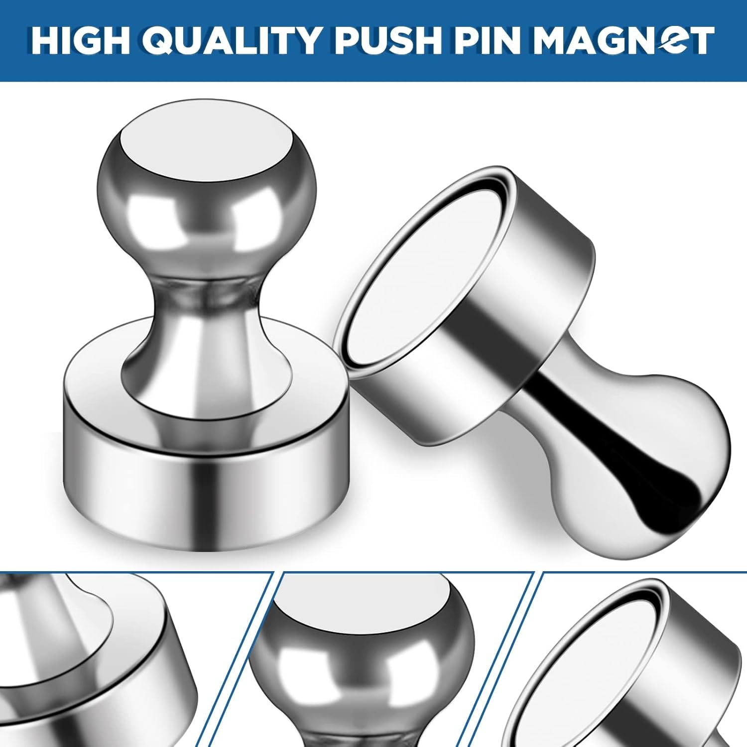 Detalle 2 de FINDMAG Silver Fridge Magnets (48 Pack) – Neodymium magnetic push pins for whiteboards and fridges