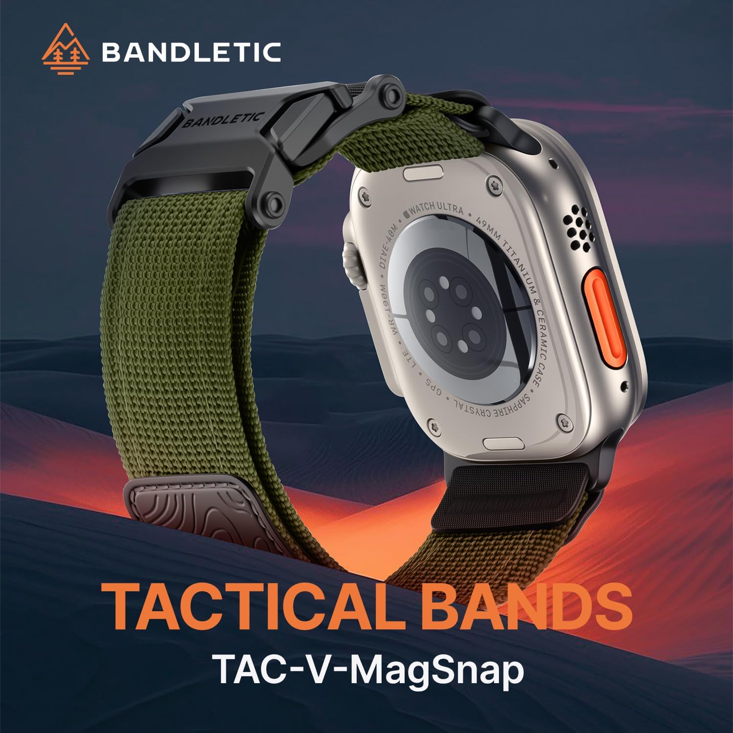 Thumbnail 1 de Bandletic Magnetic Buckle Straps (Nylon Loop) for Apple Watch models 44mm/45mm/46mm/42mm/49mm – Green