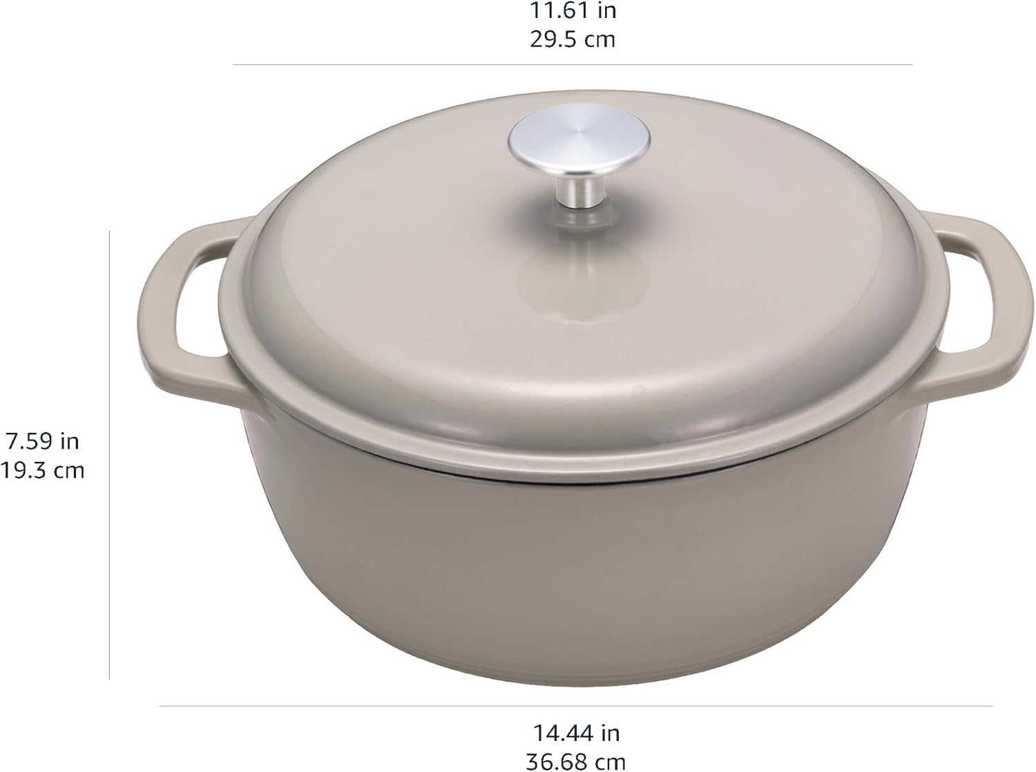 Detalle de Amazon Basics Cast Iron Casserole Dish with Lid, Linen Grey, 6.9 L