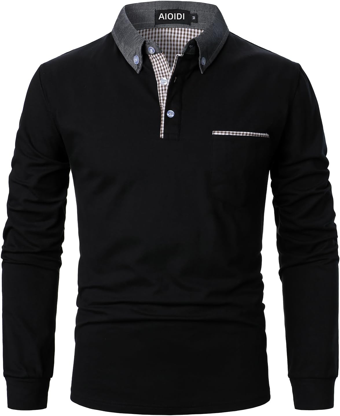 Detalle de AIOIDI Herren Baumwolle Hemdkragen Plaid Poloshirt Langarm – Basic Tennis Polohemd