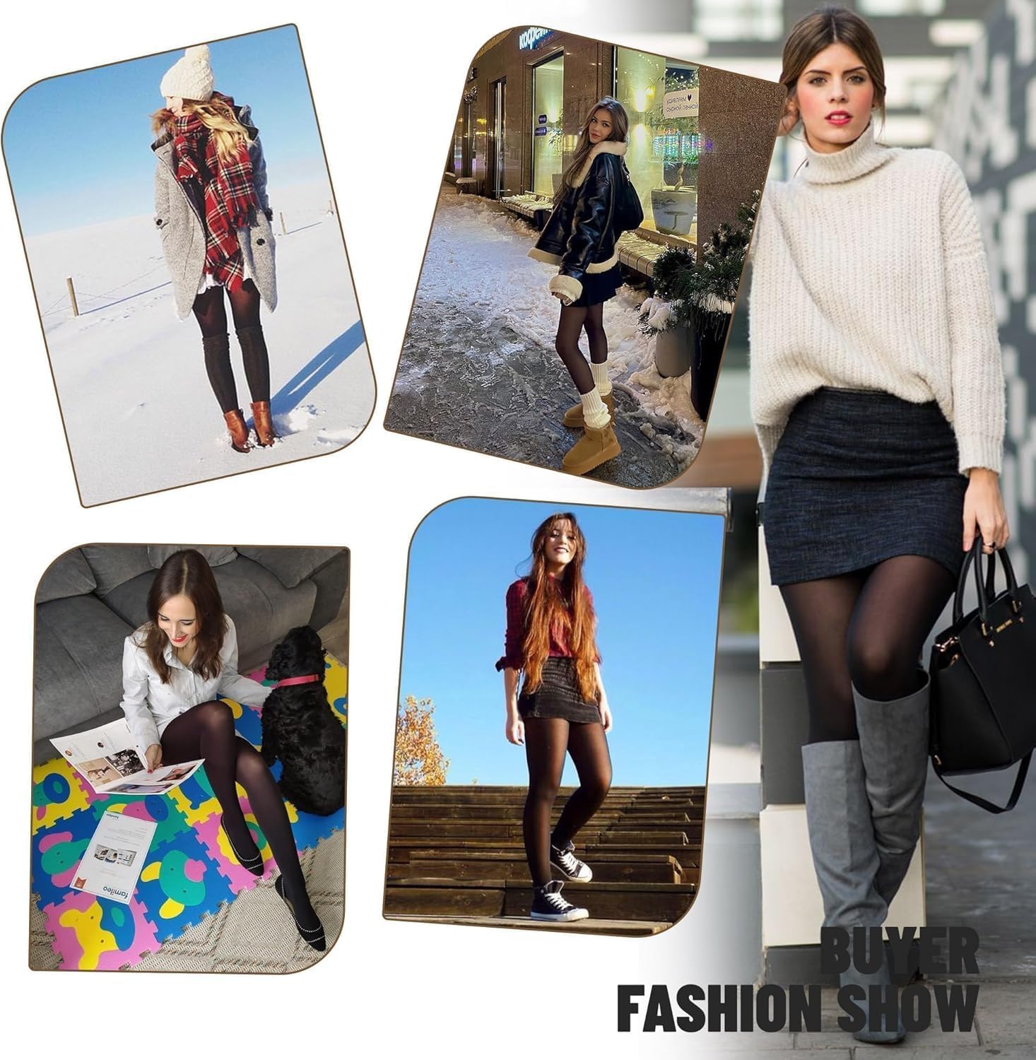 Detalle 1 de CAMPSNAIL Fleece-Lined Thermal Tights for Women, High-Waisted Sheer-Look