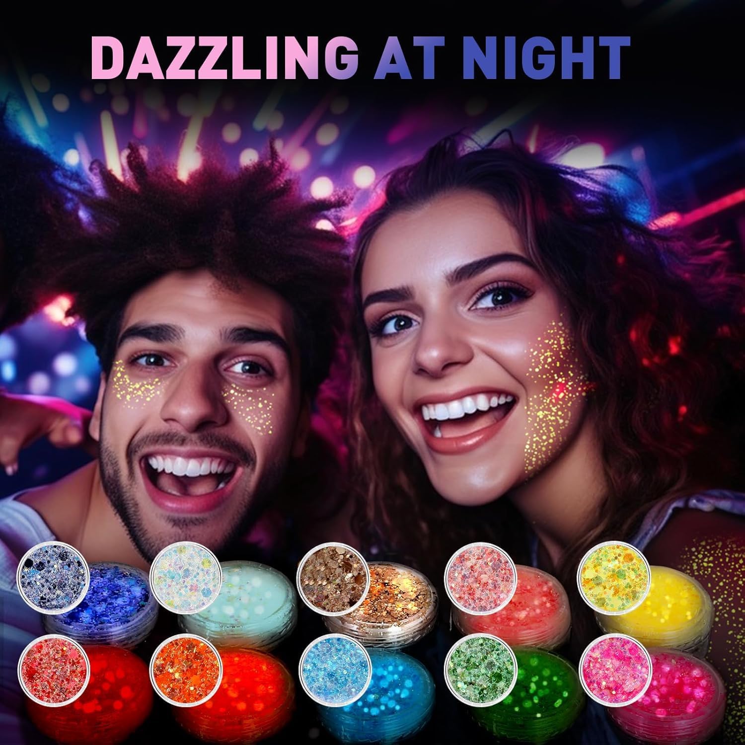 Detalle de AROIC 40 Colors Body Glitter Gel, Holographic and Glow-in-the-Dark Shades