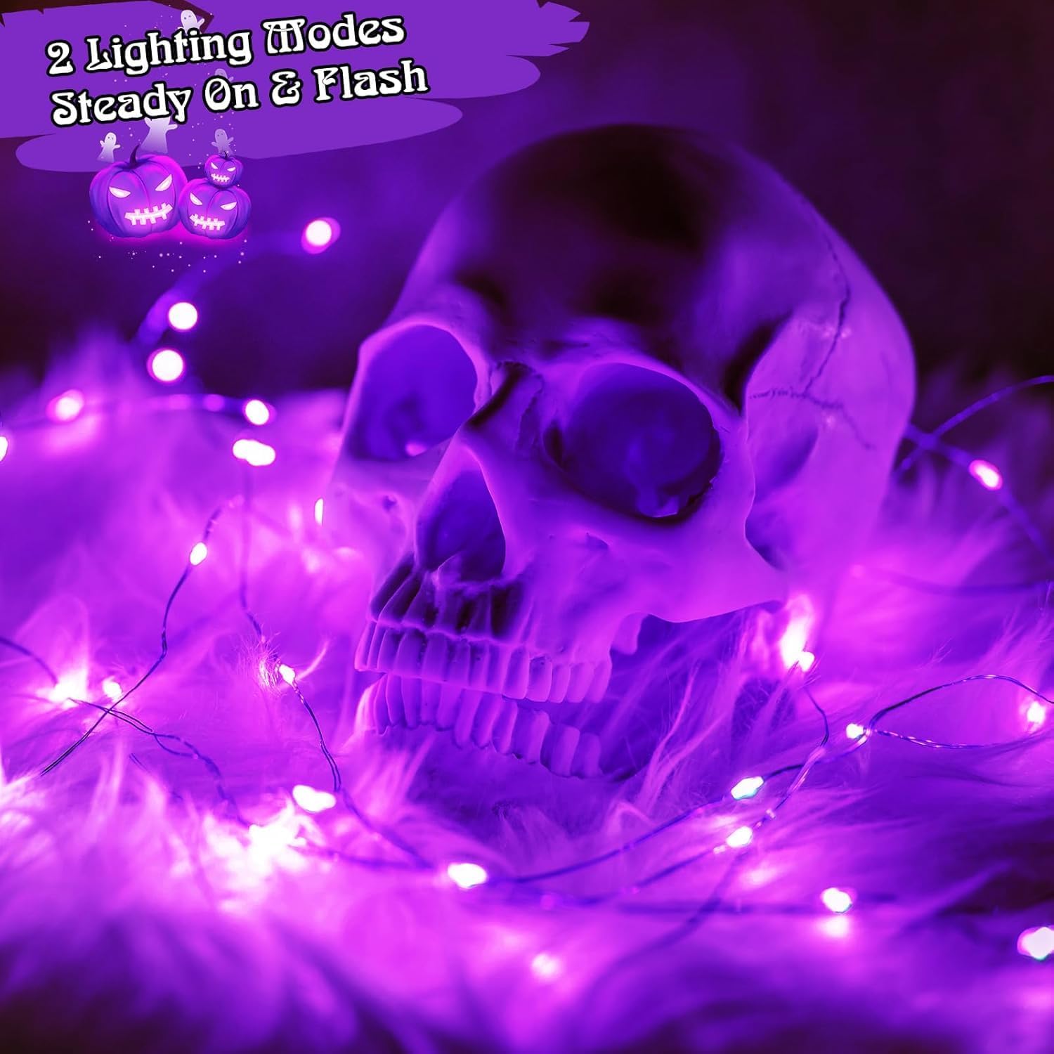 Detalle 2 de Tasodin Purple LED Fairy Lights, 16.4 ft Waterproof Copper Wire, 50 LEDs