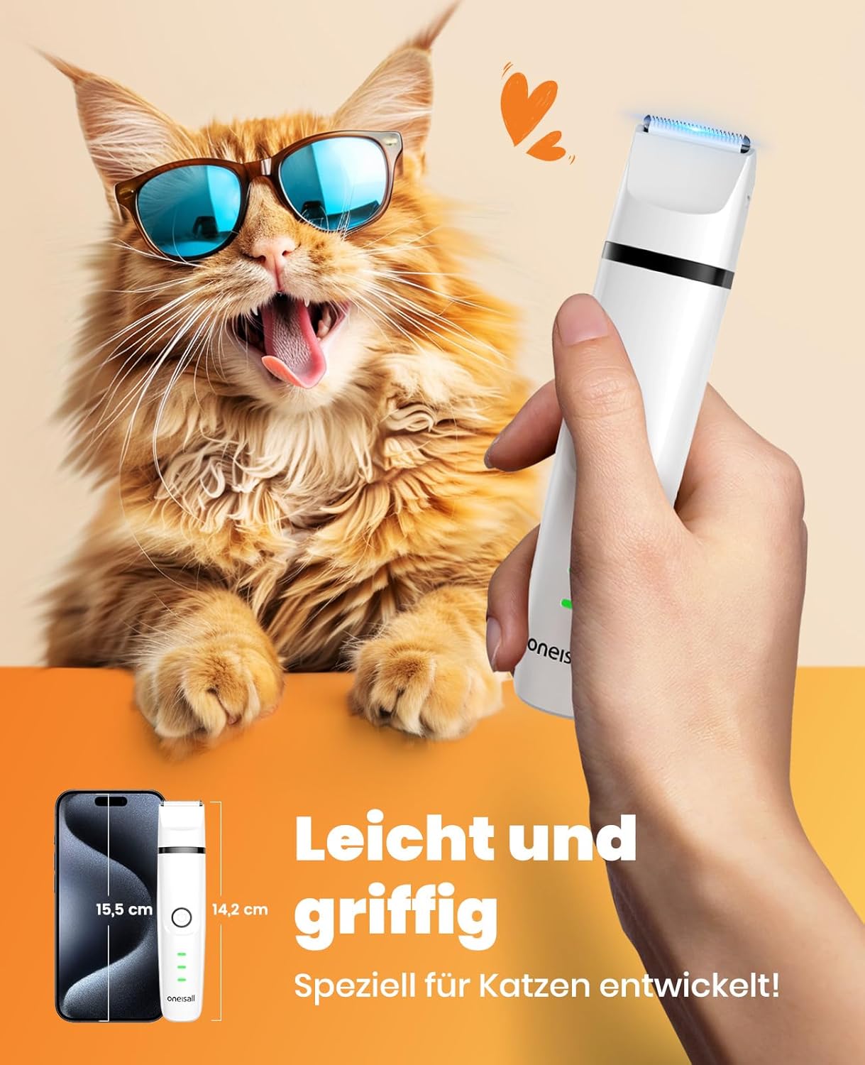 Thumbnail 3 de oneisall 3-in-1 Schermaschine für Katzen & Hunde – leiser Katzentrimmer mit 3 Aufsätzen