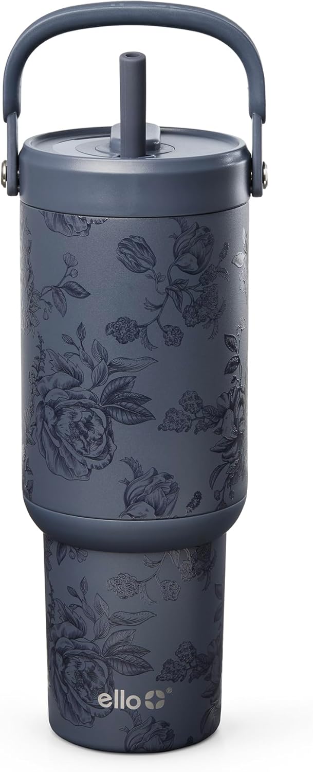 Detalle de Ello Oasis Go+ 26oz Tumbler with Top Handle and Retracting Straw (Rose Navy)