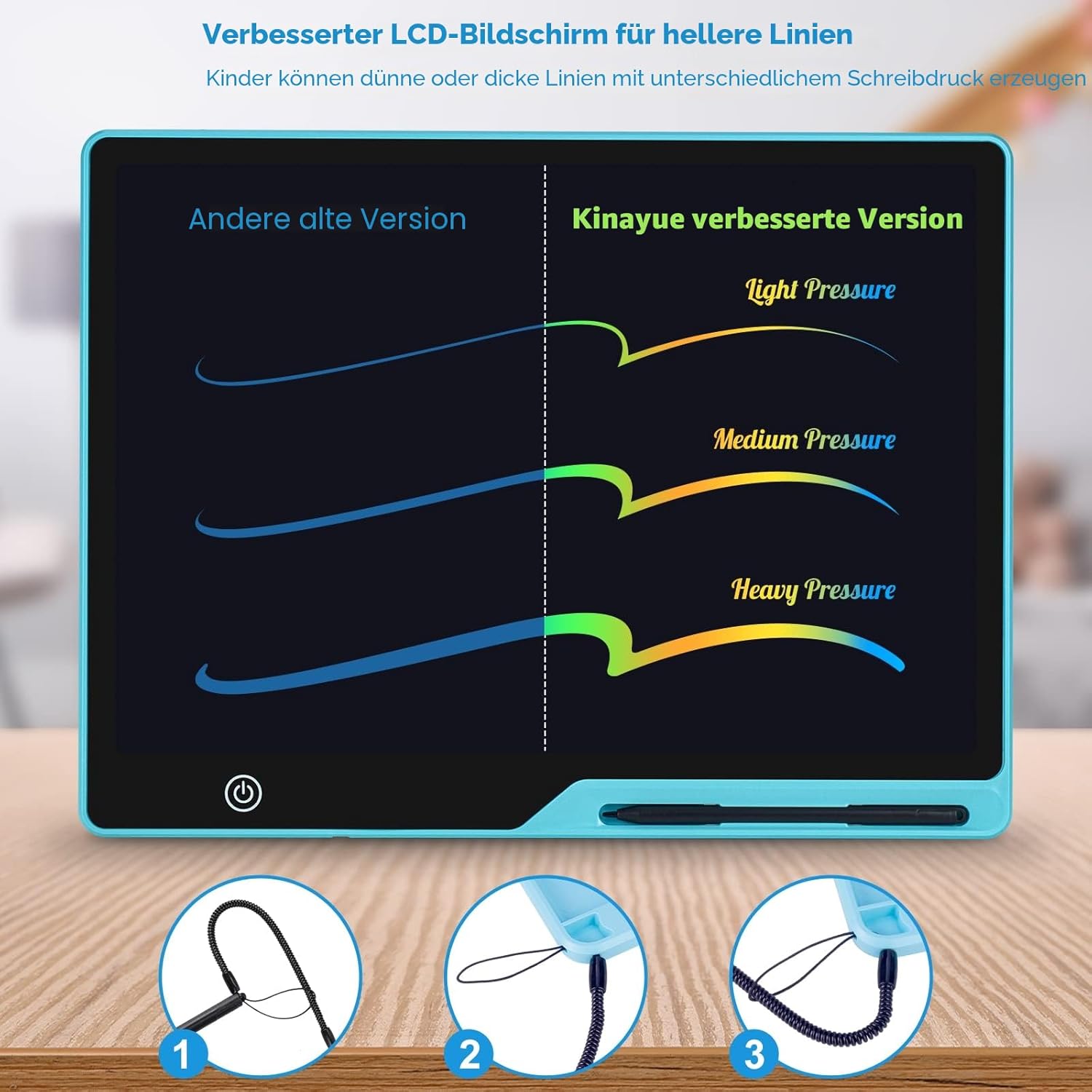 Detalle de LCD-Schreibtafel Kinder 16 Zoll Wiederaufladbar – Maltafel, robustes Zeichentablet für 3–7 Jahre