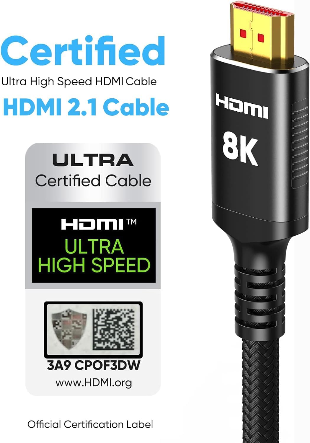 Detalle 1 de Snowkids 8K Certified HDMI 2.1 Cable 10 ft