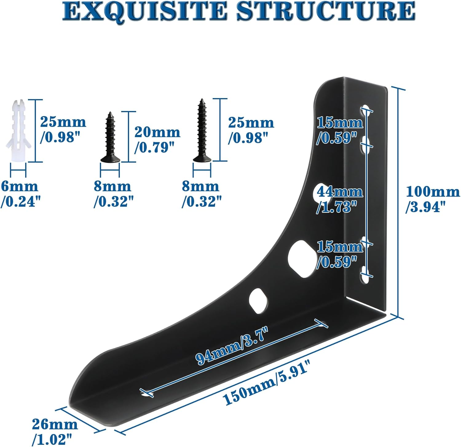 Detalle 2 de Mooche Black 90 Degree L Shelf Support Brackets (6Inch) for Floating Shelves