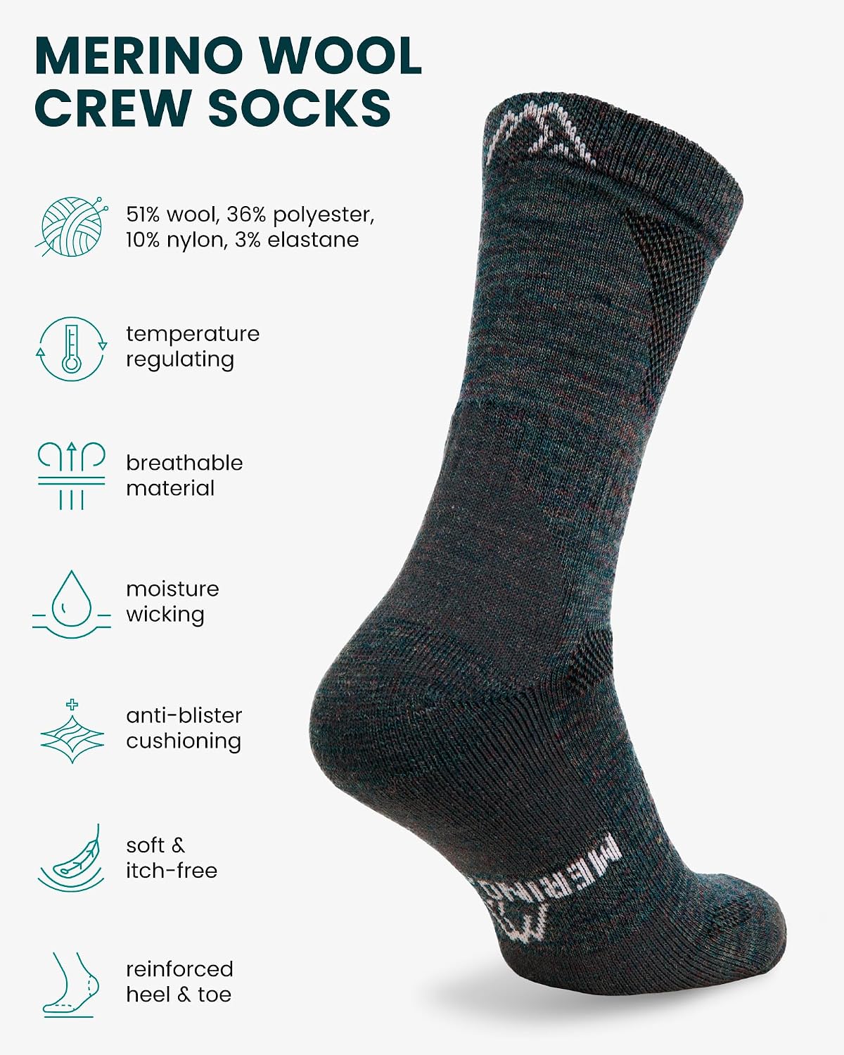 Thumbnail 1 de Merino.tech Merino Wool Crew Socks, Cushioned Moisture-Wicking Hiking Socks