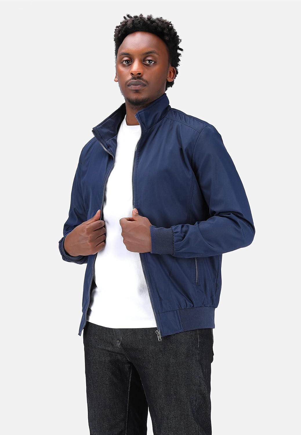 Detalle 2 de YOUTHUP Giacca leggera estiva da uomo stile bomber con zip e colletto coreano