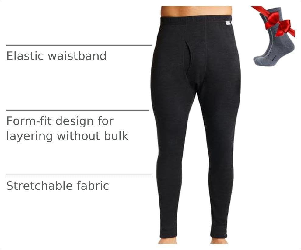 Detalle 2 de Merino.tech 165 Men's Merino Wool Base Layer Pants, Midweight 250 g/m²