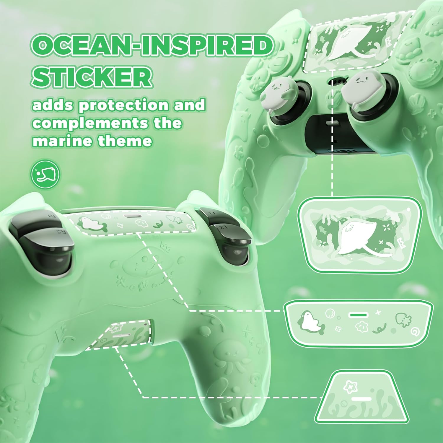 Thumbnail 6 de playvital PS5 Controller Cover Skin Pastel Green