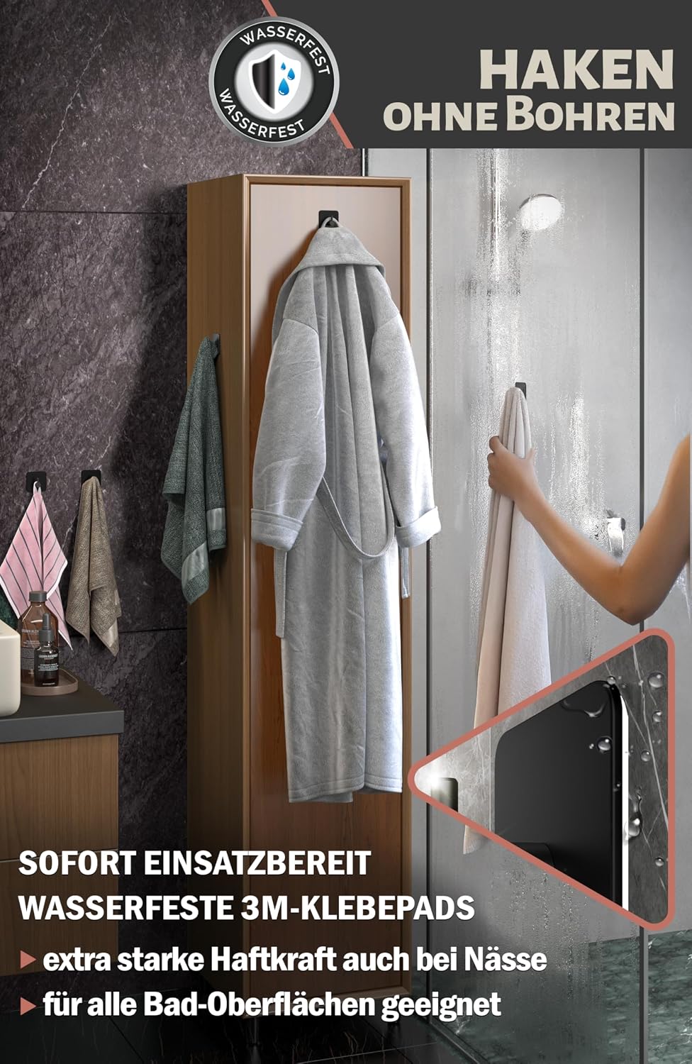 Detalle 2 de 4smile Handtuchhalter ohne Bohren – 4er-Set in Schwarz, wasserfeste Klebehaken aus Edelstahl (V2A) bis 10 kg