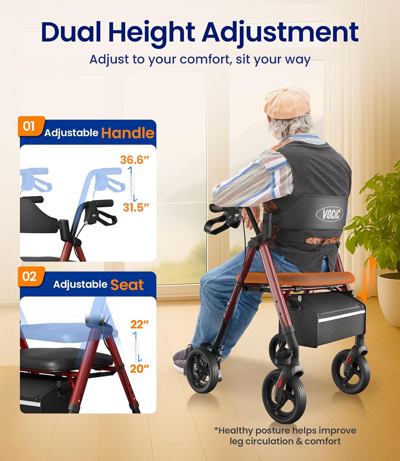 Thumbnail 4 de VOCIC Rollator Walker with 20cm Wheels