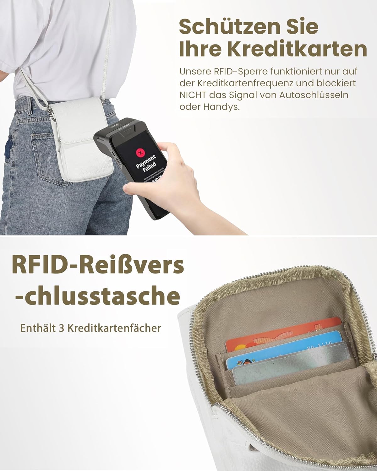 Thumbnail 2 de befen Echtleder Handytasche zum Unhängen – Damen, RFID-Blockierung, drei Kartenfächer