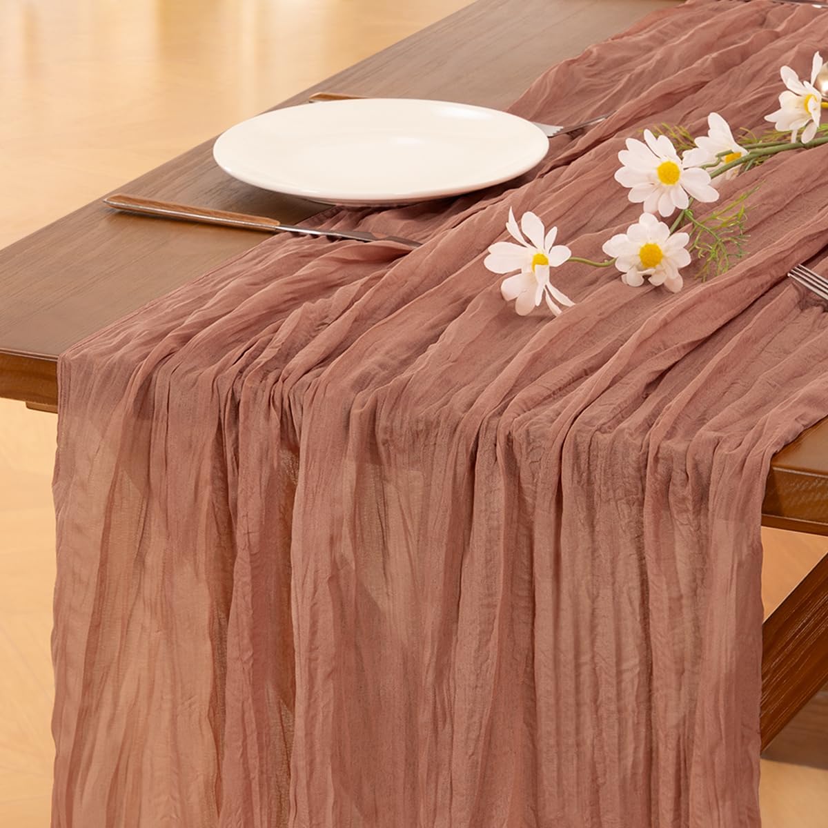 Detalle de Socomi 10pcs Dusty Rose Cheesecloth Table Runner 120in 🏺