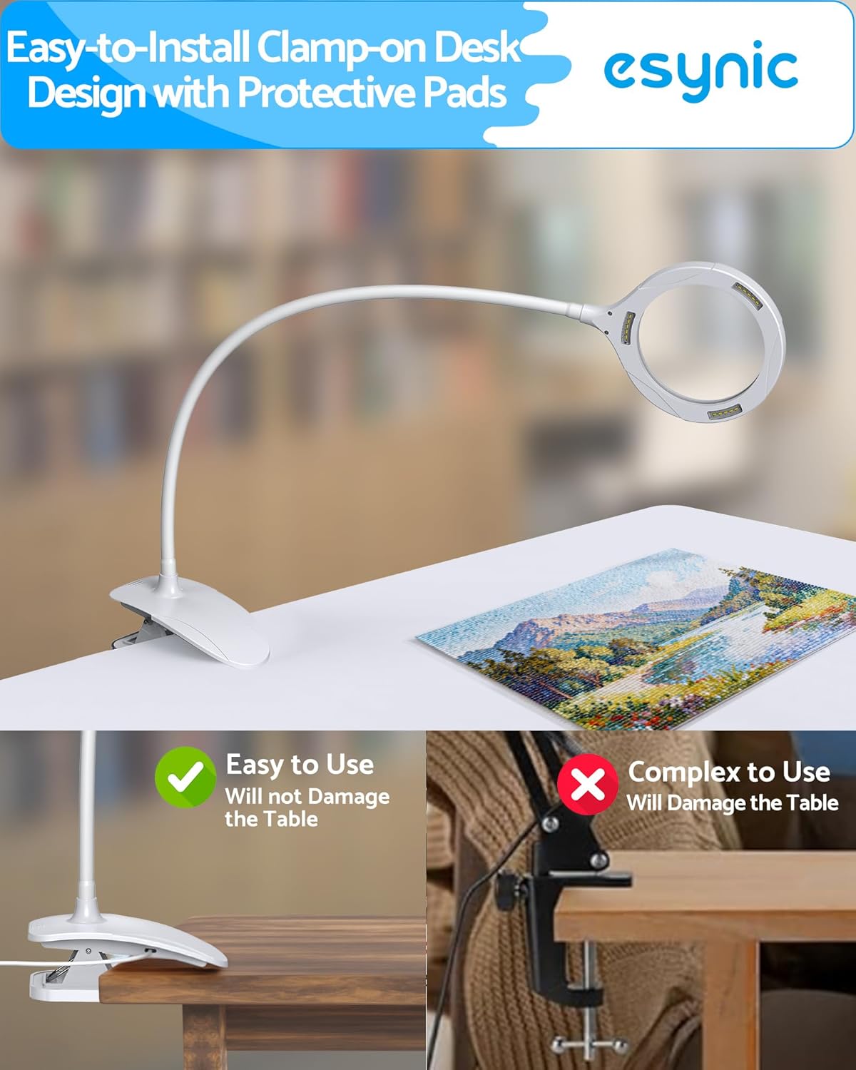 Thumbnail 6 de eSynic 5X/10X Desk Clamp Magnifying Glass with LED Light and 50cm Gooseneck (USB-powered)