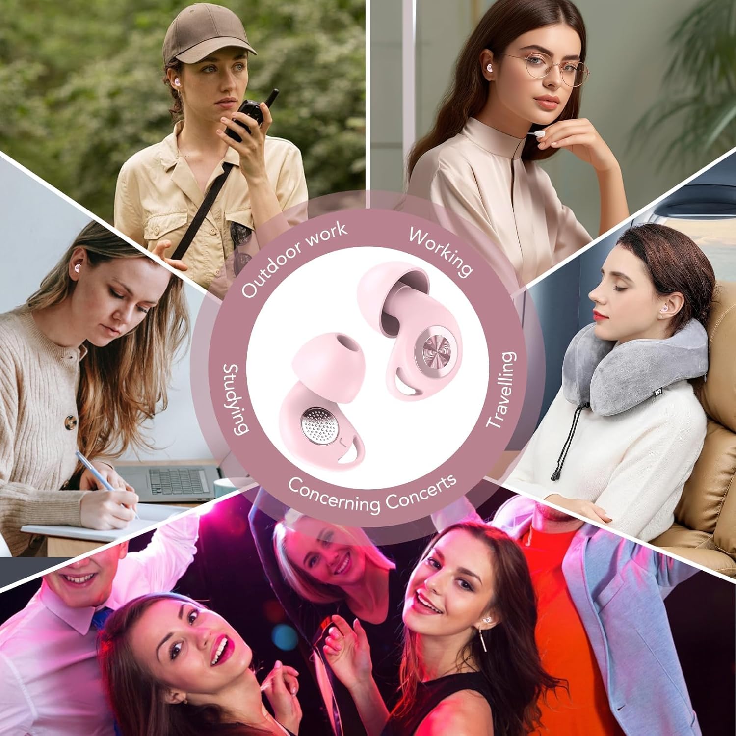Thumbnail 6 de Ear Plugs for Sleep 45dB Noise Cancelling Silicone Earplugs with 8 Tips (XS/S/M/L) & Case (Pink)