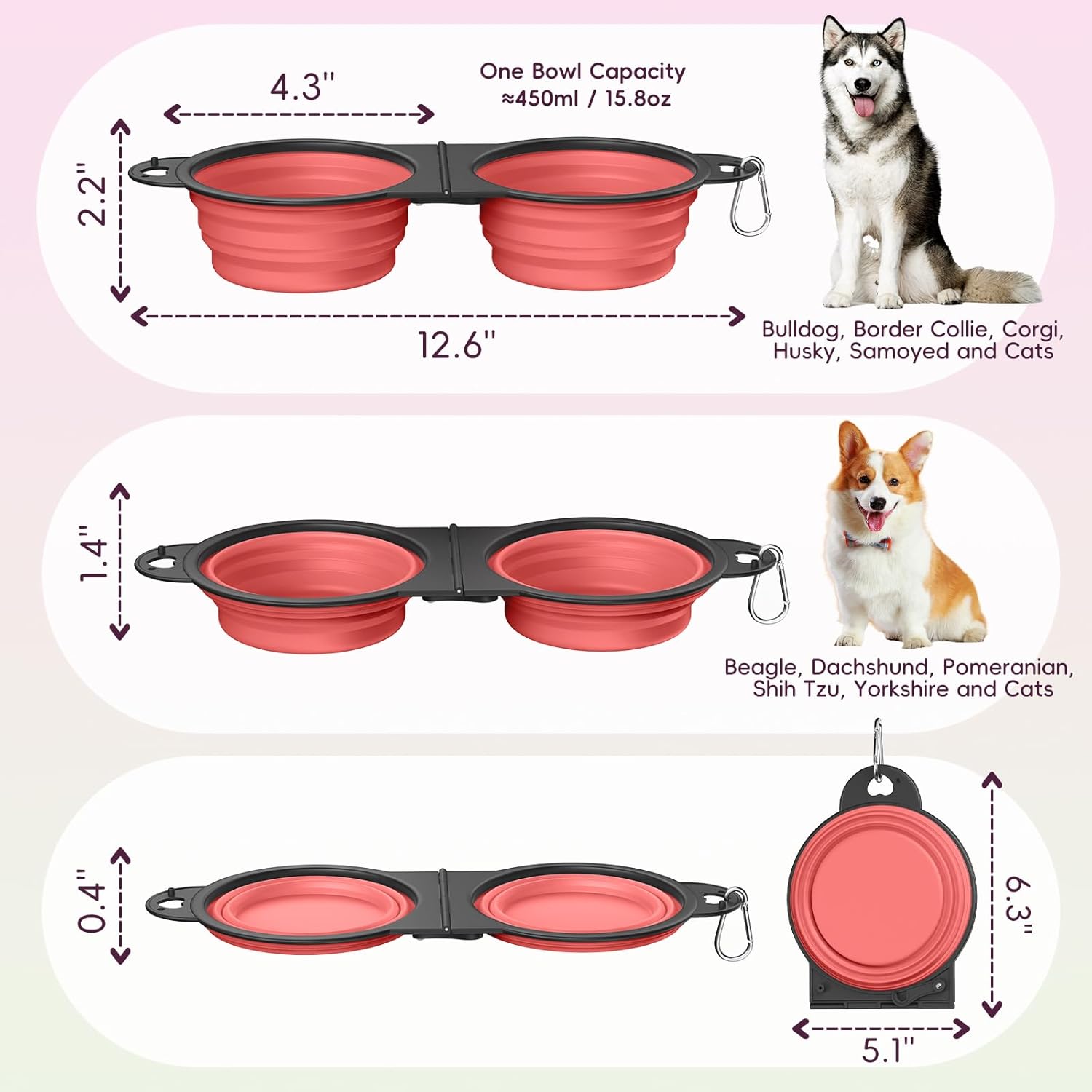 Detalle de Pawaboo 2-in-1 Zusammenklappbare Hundenäpfe – kompakte Reise-Näpfe mit stabilem Doppel-Design