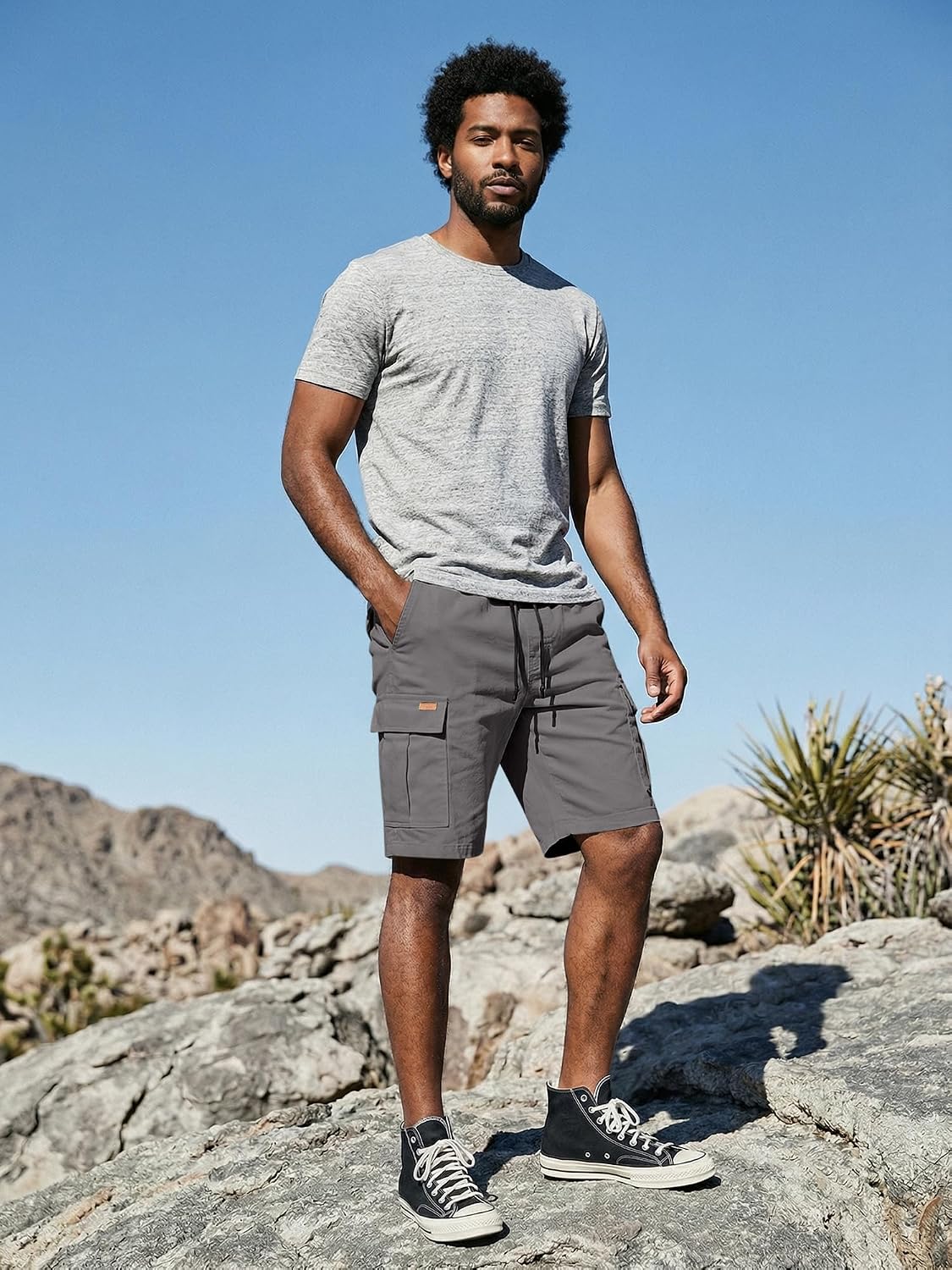 Detalle de JMIERR Mens Casual Cotton Twill Cargo Shorts with Drawstring and 6 Pockets