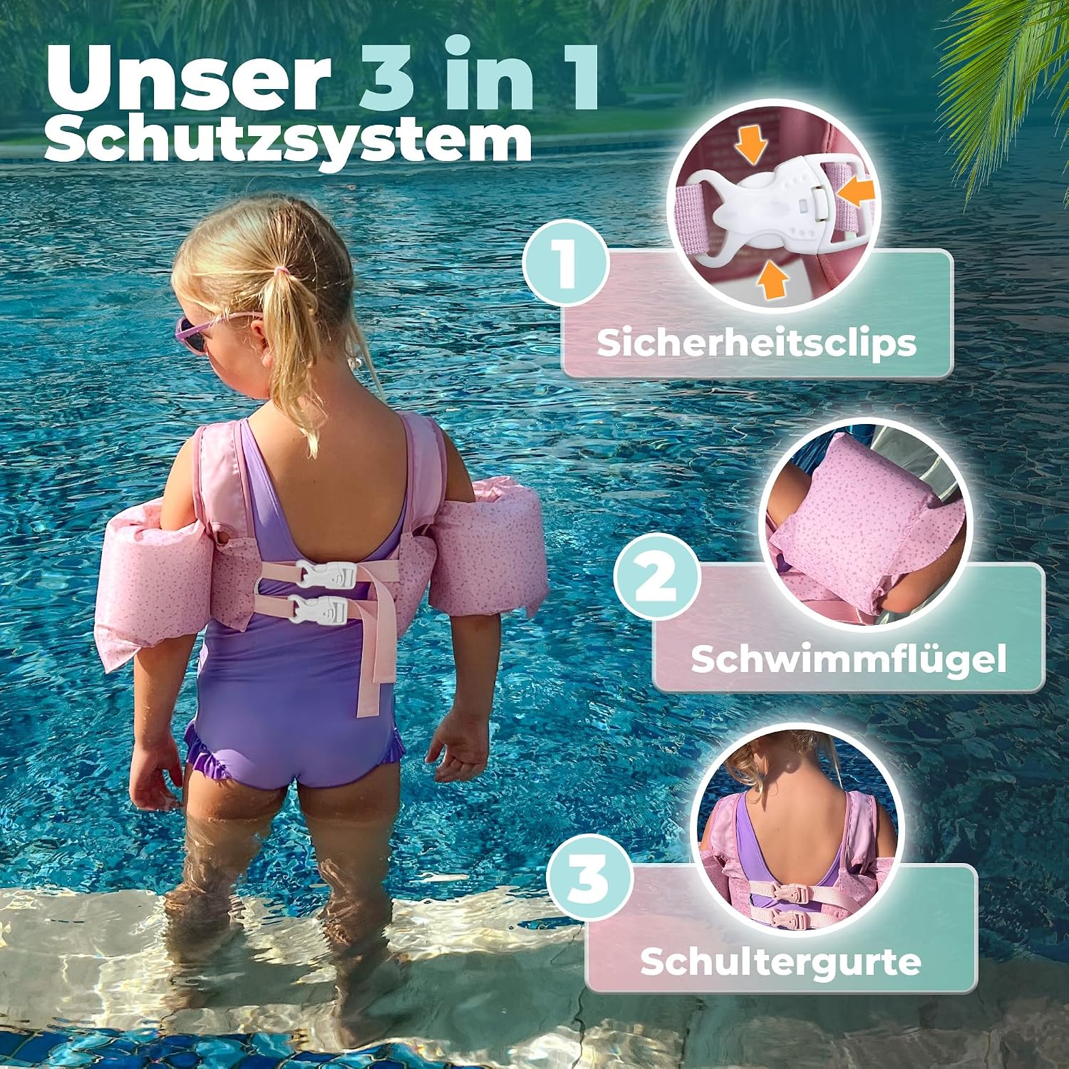 Detalle de KIDVERSE Schwimmweste Kinder 3-6 Jahre – Geprüfte Sicherheit mit integrierten Schwimmflügeln