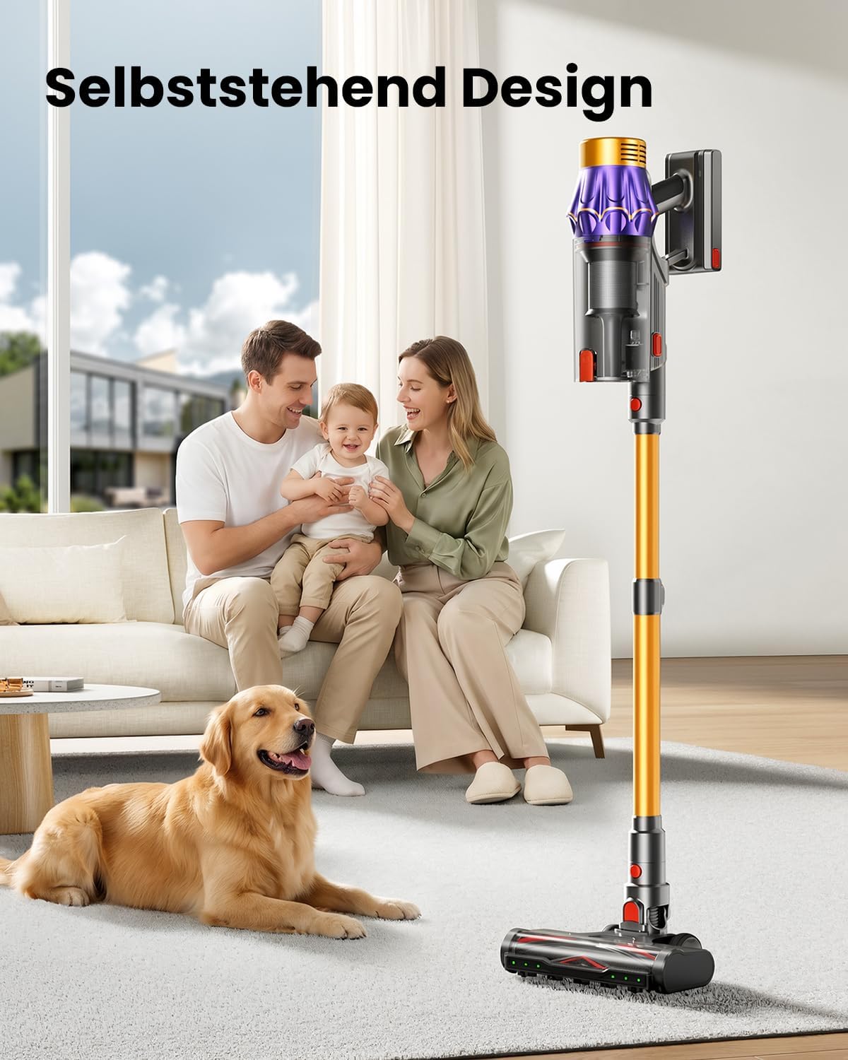 Detalle 2 de AIBIRTH Akku Staubsauger: Kabellos, 50KPa/600W, 70Min Laufzeit, 1,8 L Fassungsvermögen – Goldfarben
