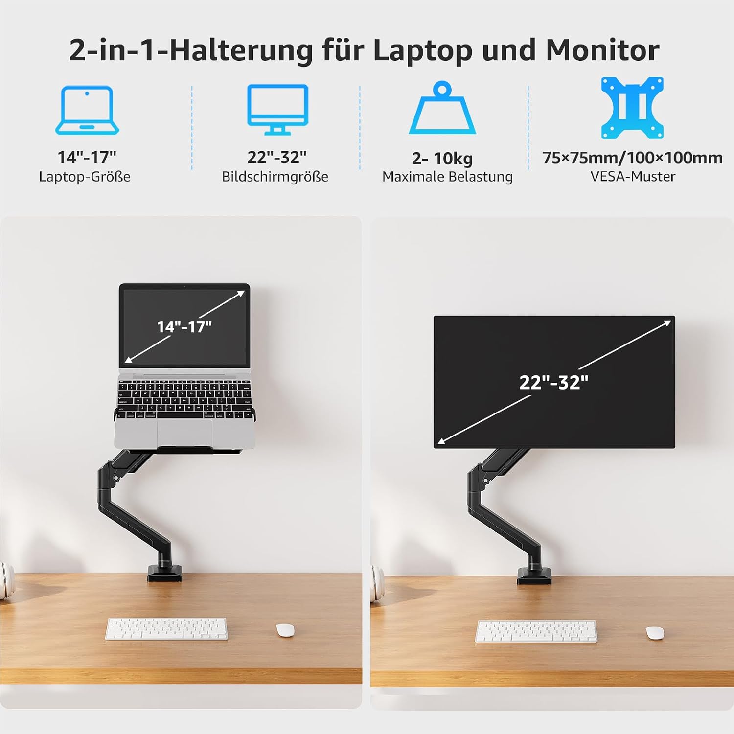 Detalle 2 de MOUNTUP Monitorarm 2 in 1 360° für 32 Zoll