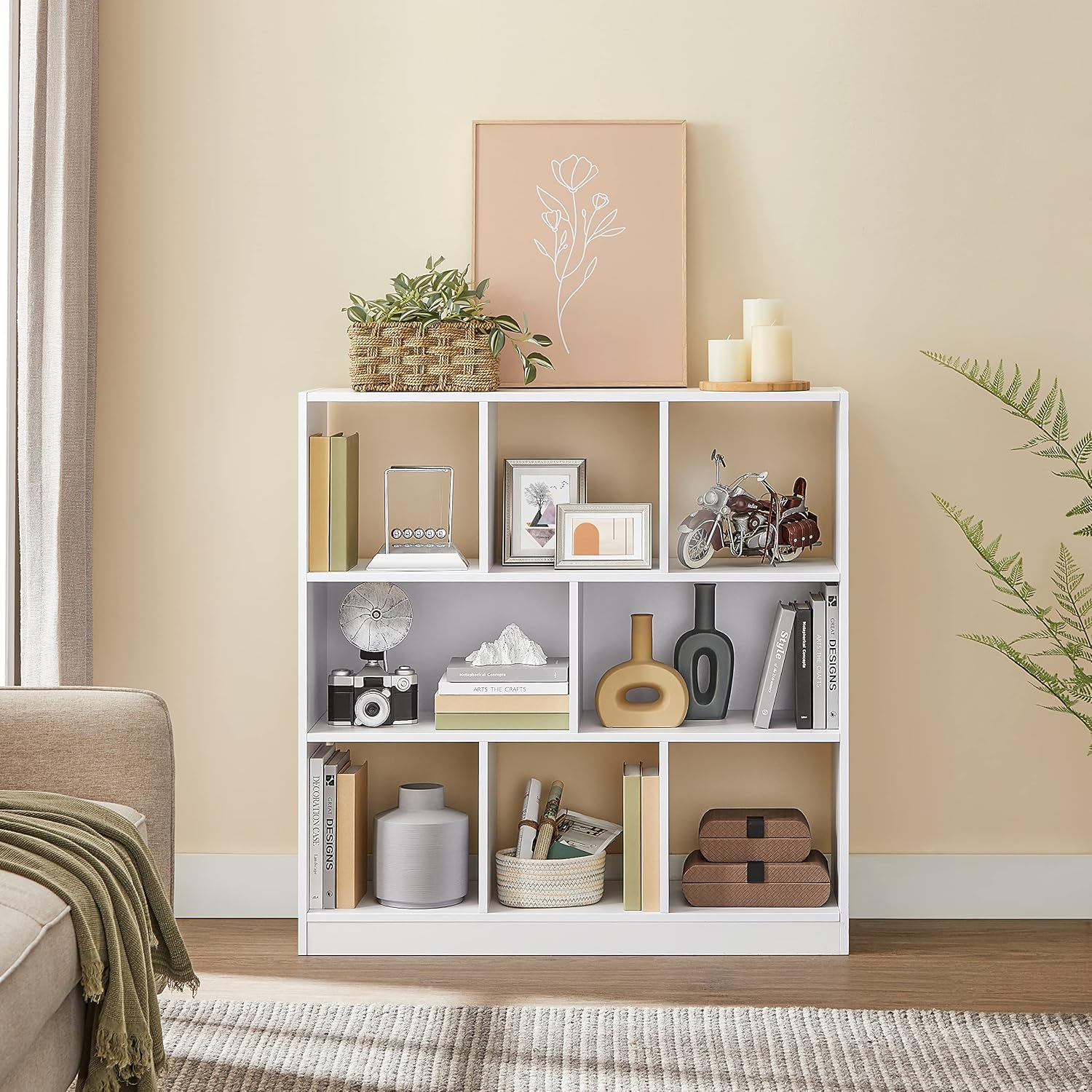 Detalle de VASAGLE LBC52WT 8-Compartment Bookcase, White, 30 x 97.5 x 100 cm