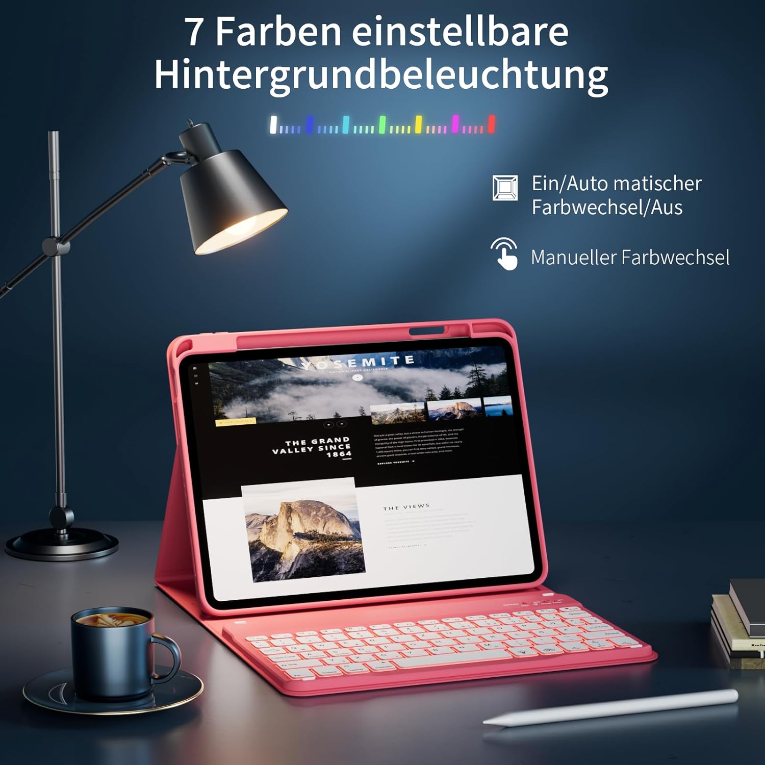 Thumbnail 2 de GKABXY Hülle mit Tastatur für iPad A16 11. Gen. & iPad 10. Gen (11/10,9 Zoll) – 7 Farben Beleuchtet, Stifthalter
