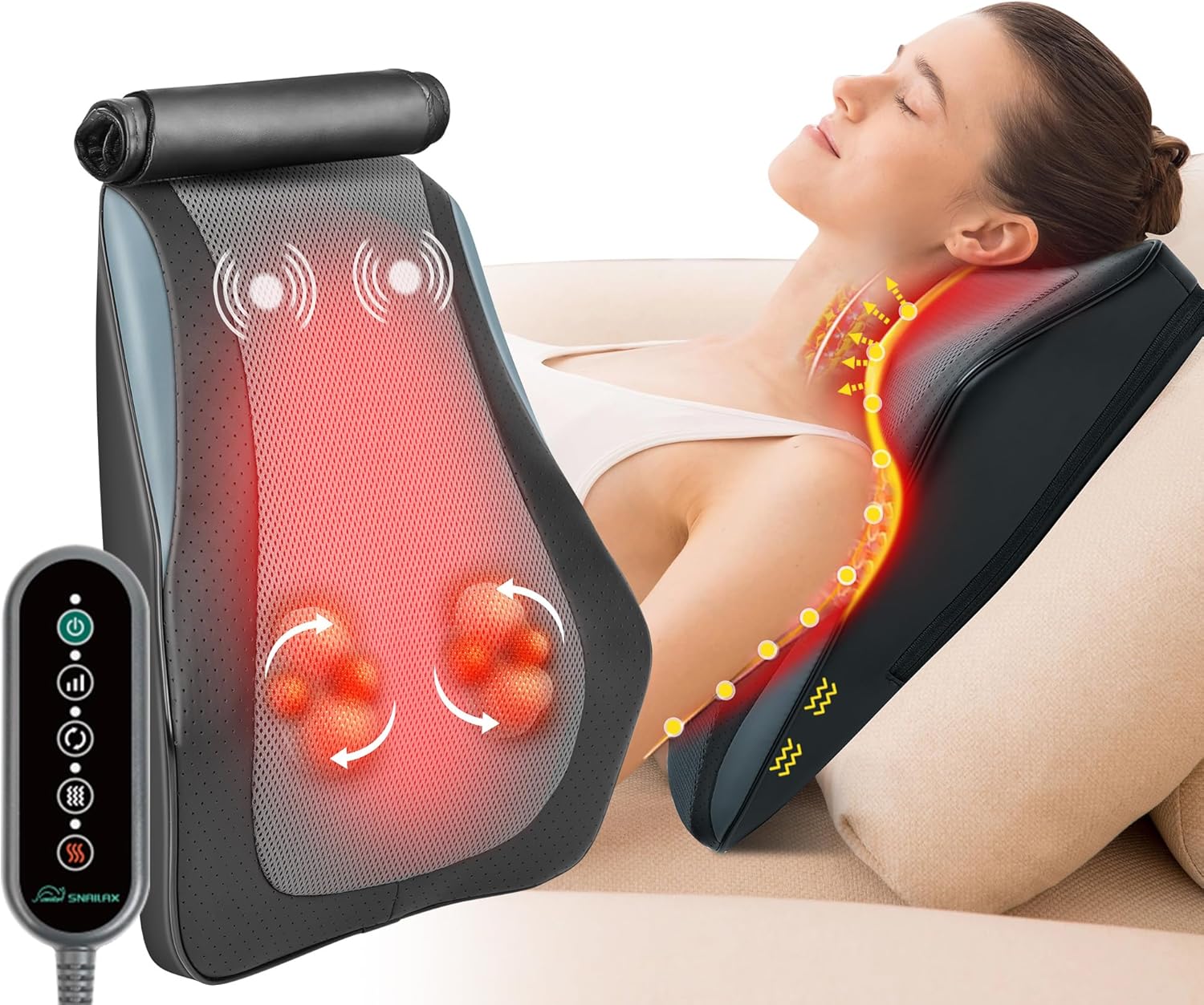 Detalle de Snailax Massagegerät Rücken Nacken – Shiatsu, Wärme und 3D-Knet-Massagekissen