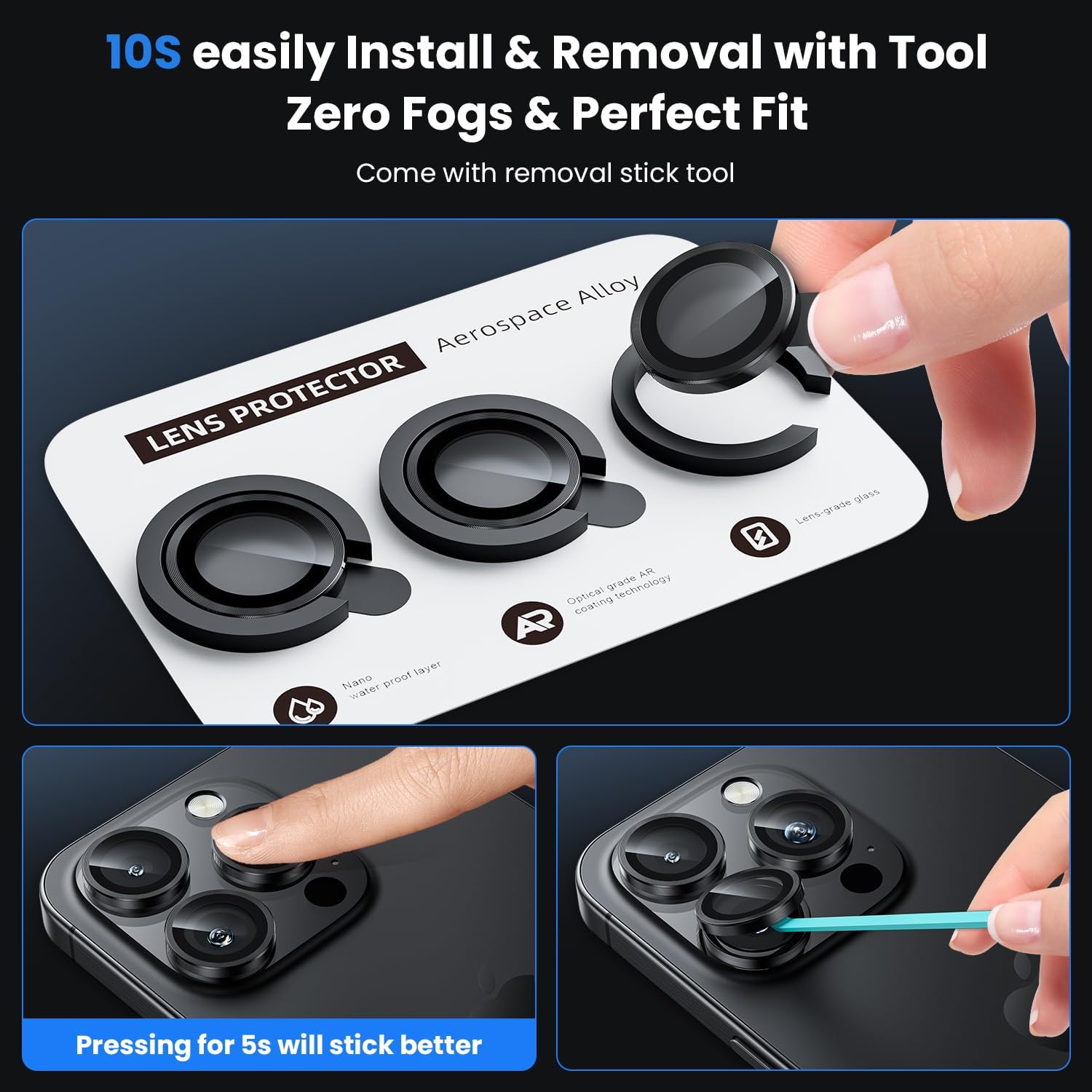 Thumbnail 5 de WSKEN for iPhone 16 Pro / 16 Pro Max Camera Lens Protector (9H tempered glass, black titanium metal ring)