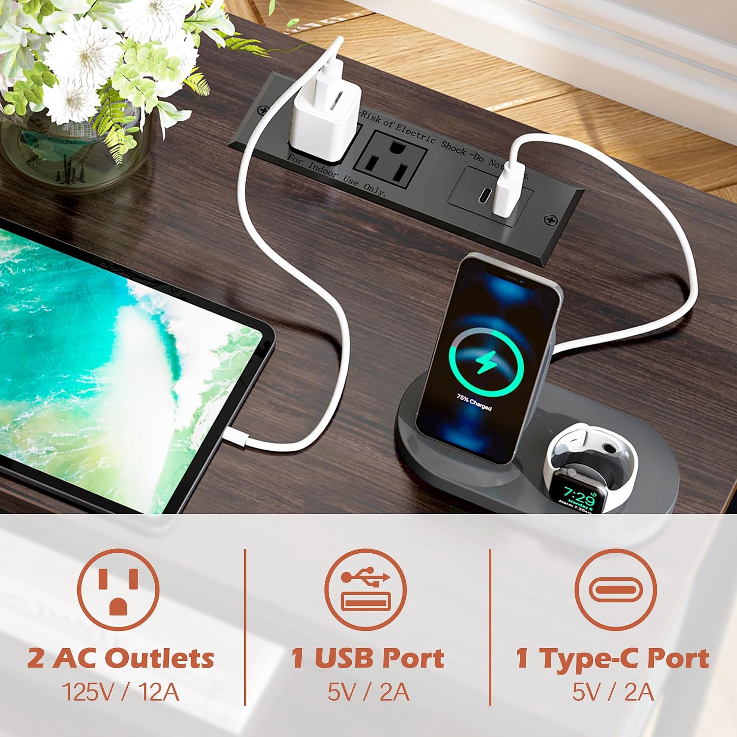 Thumbnail 5 de SUPERJARE Nightstand with Charging Station