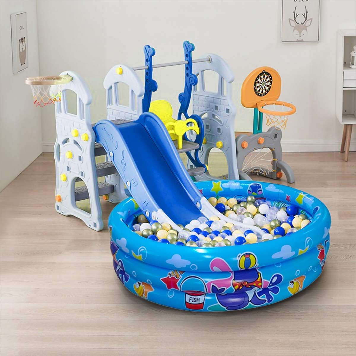 Thumbnail 3 de 3 Rings Kiddie Pool for Toddler, 48” x 12” – Inflatable Baby Pool with Drain, Bubble Bottom, and Durable Vinyl (Blue)