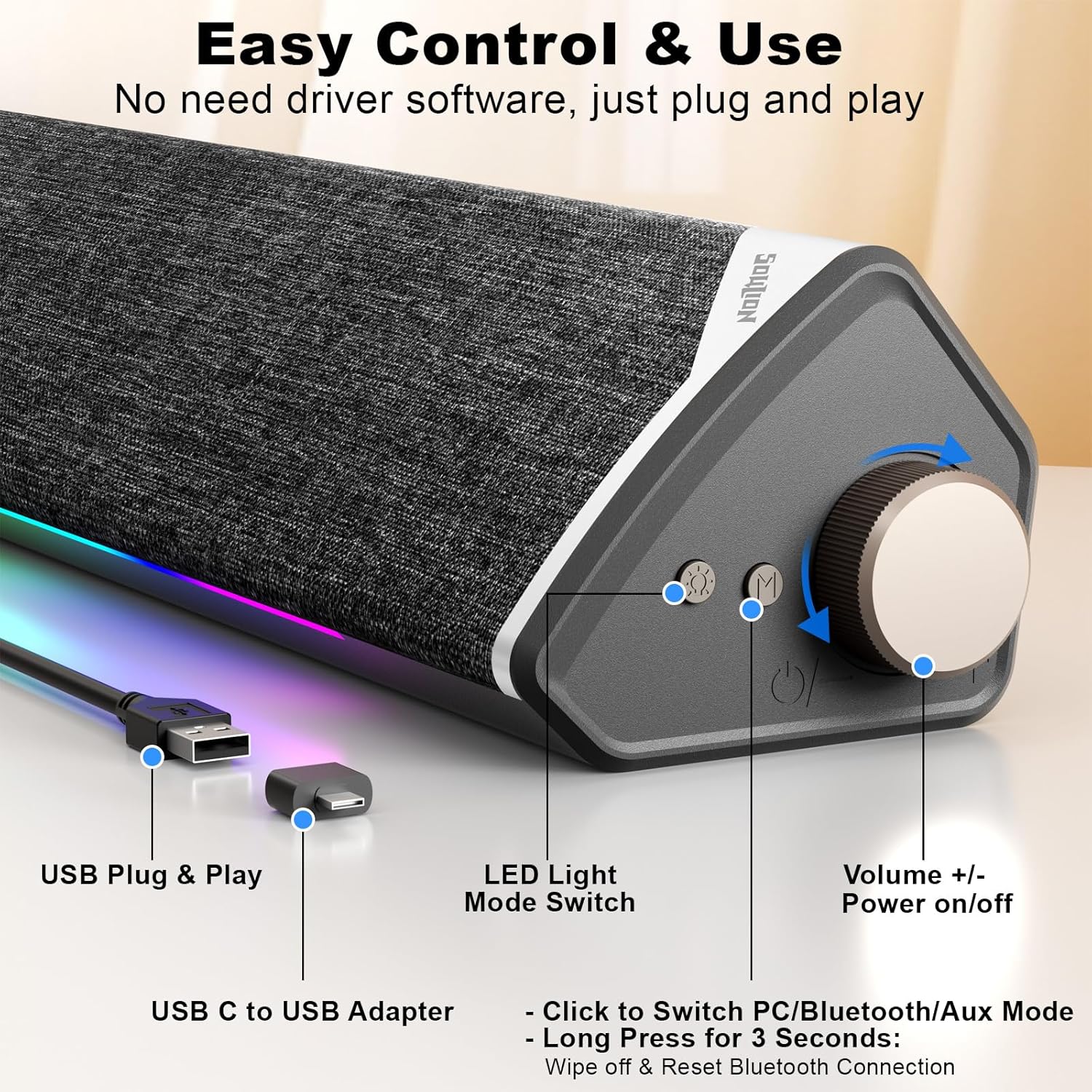 Detalle de SOULION R60 Bluetooth soundbar speakers 5W