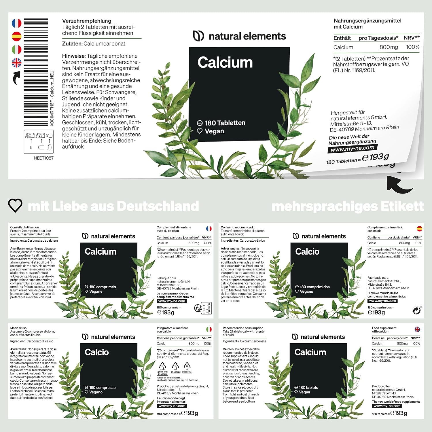 Thumbnail 4 de natural elements Calcium Tabletten 800 mg Kalzium Tagesdosis 💊