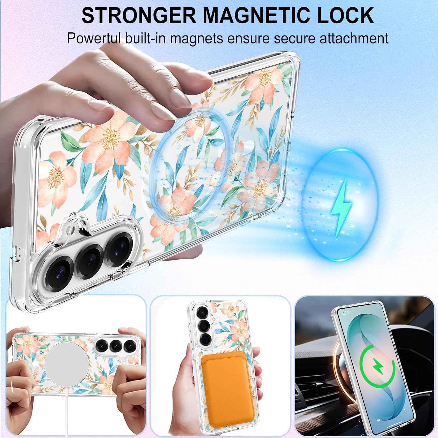 Detalle de OOK Magnetic Case for Samsung Galaxy S26 Plus, Clear Pink Floral
