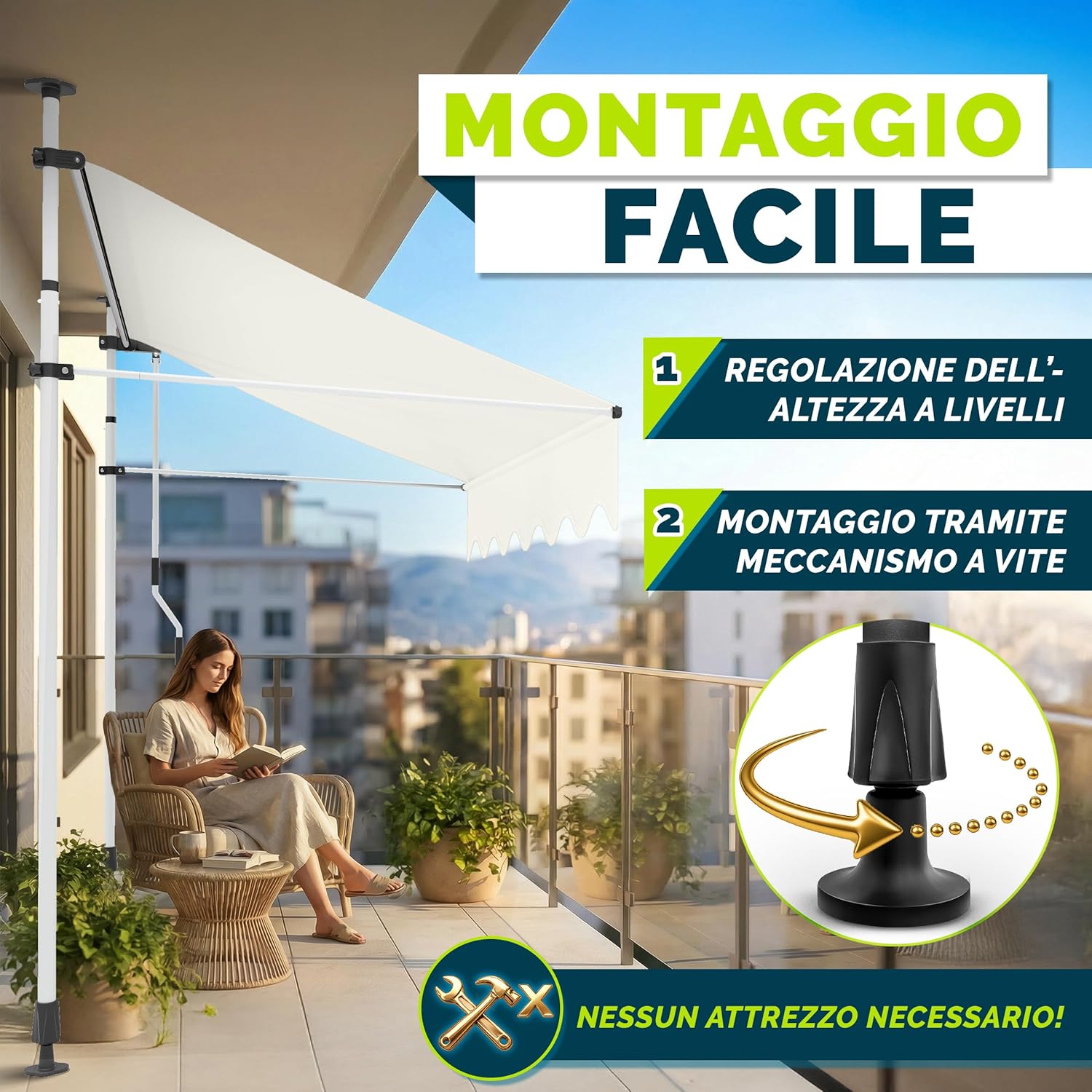 Thumbnail 2 de tillvex Tenda da sole a bracci con manovella 150 cm (senza forare) regolabile in altezza